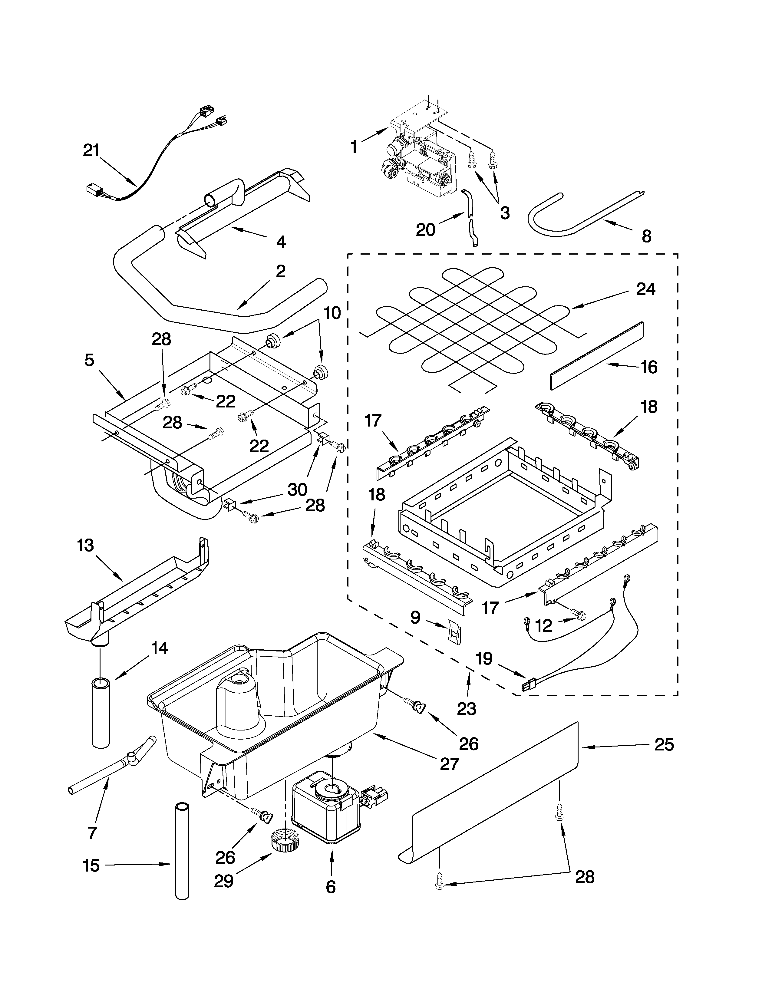 EVAPORATOR, ICE CUTTER GRID AND WATER PARTS