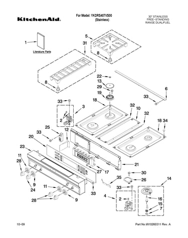 Cooktop, burner and grate parts