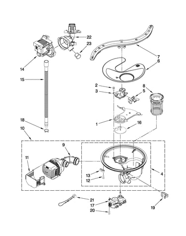 Pump, washarm and motor parts