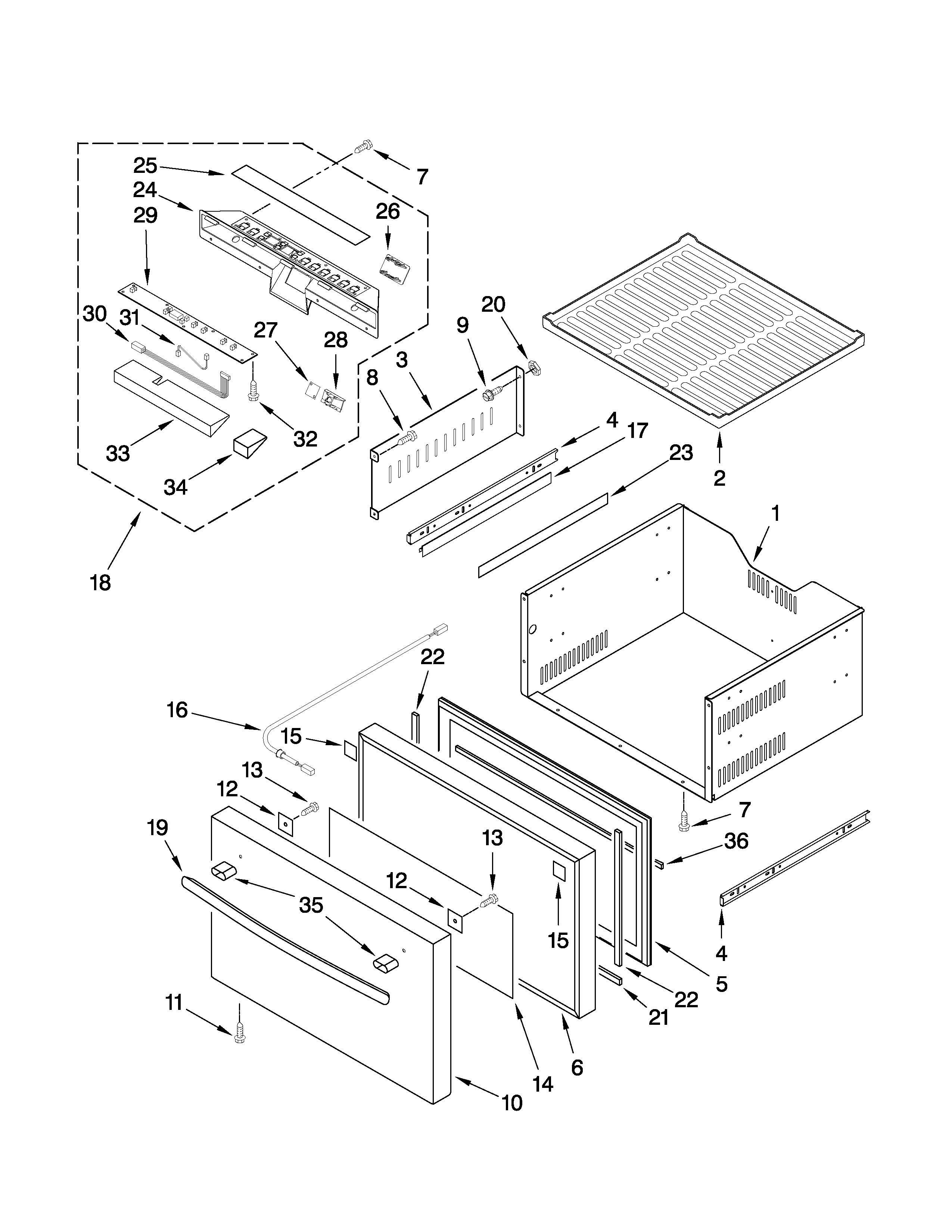 Upper drawer parts