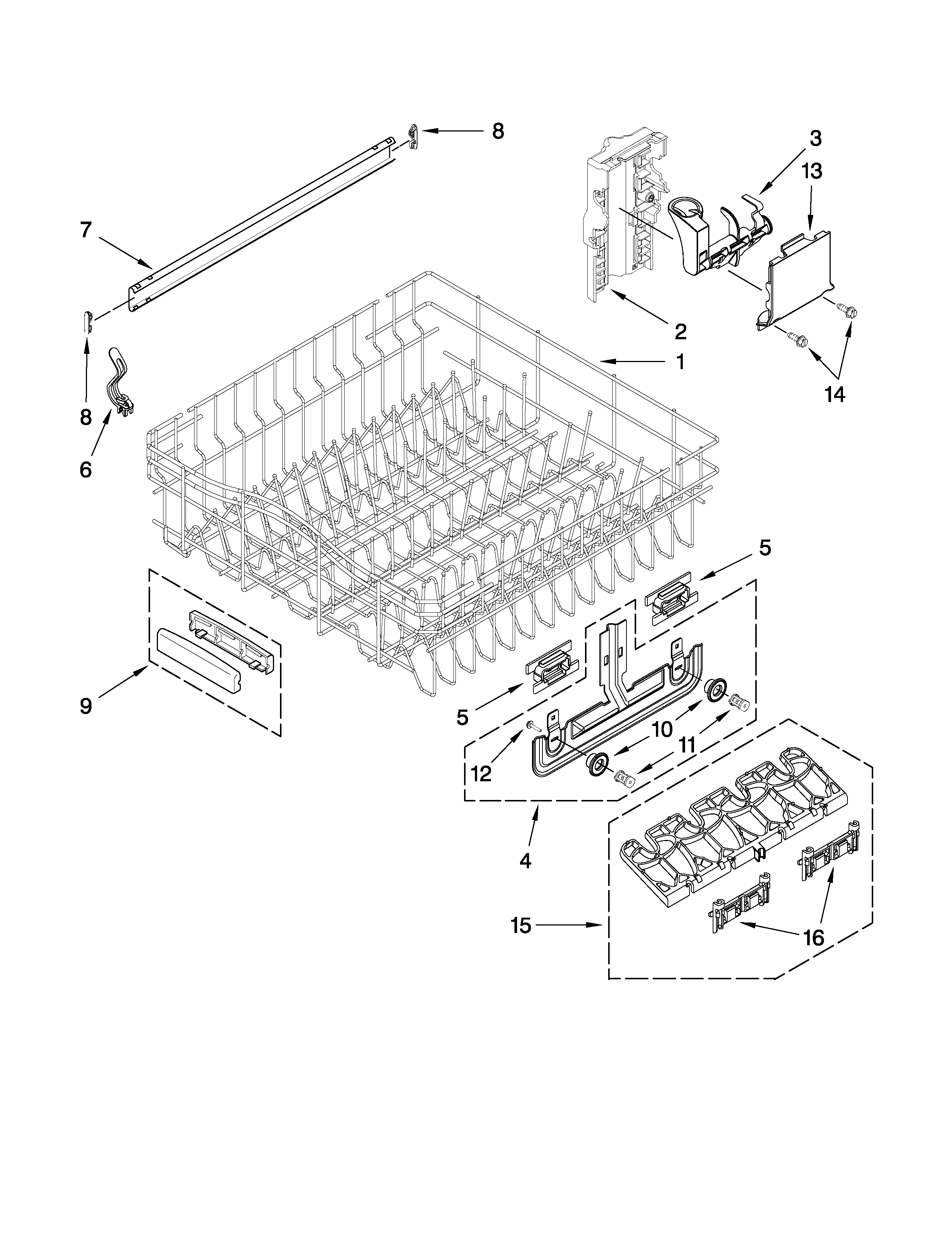 Upper rack and track parts