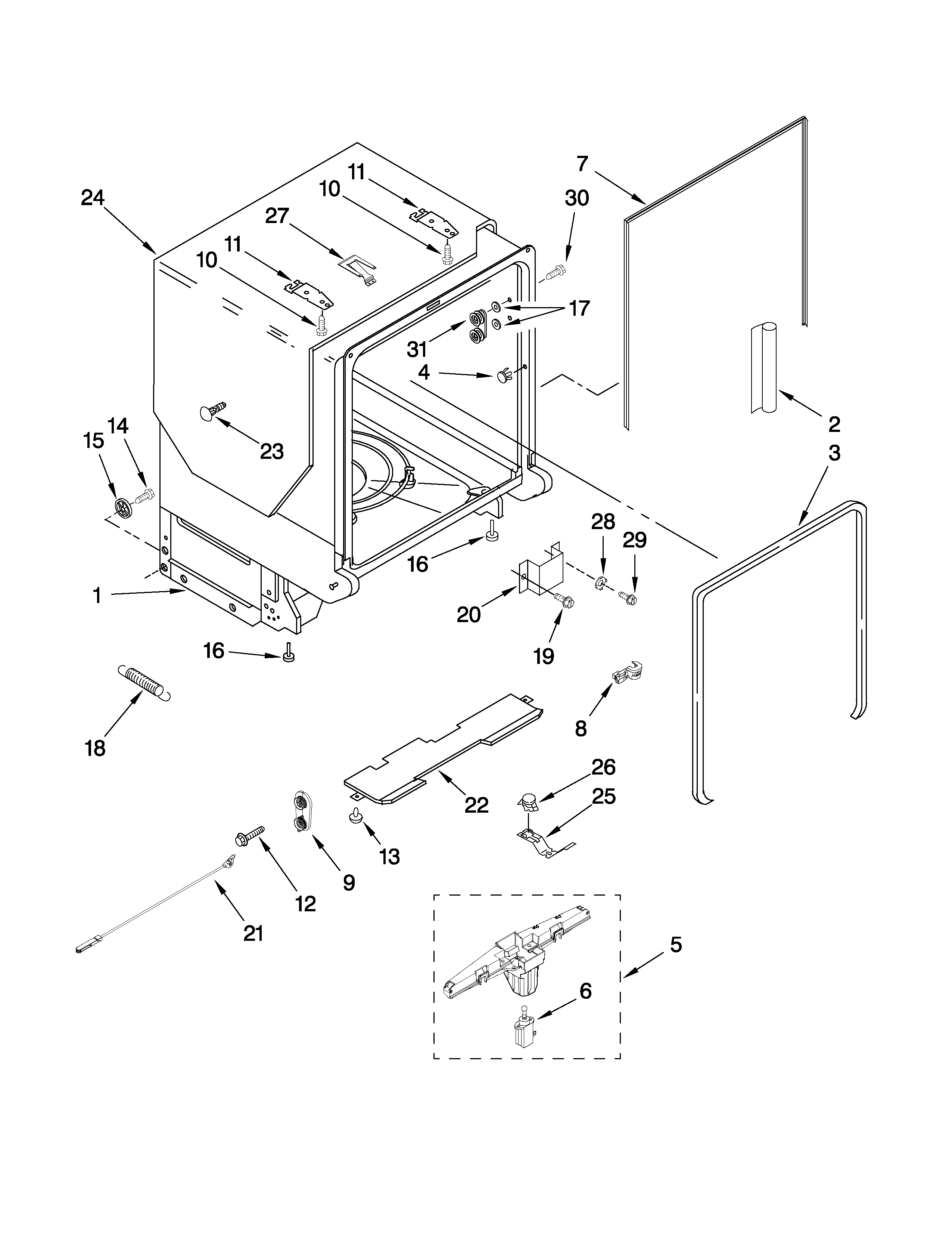 Tub and frame parts