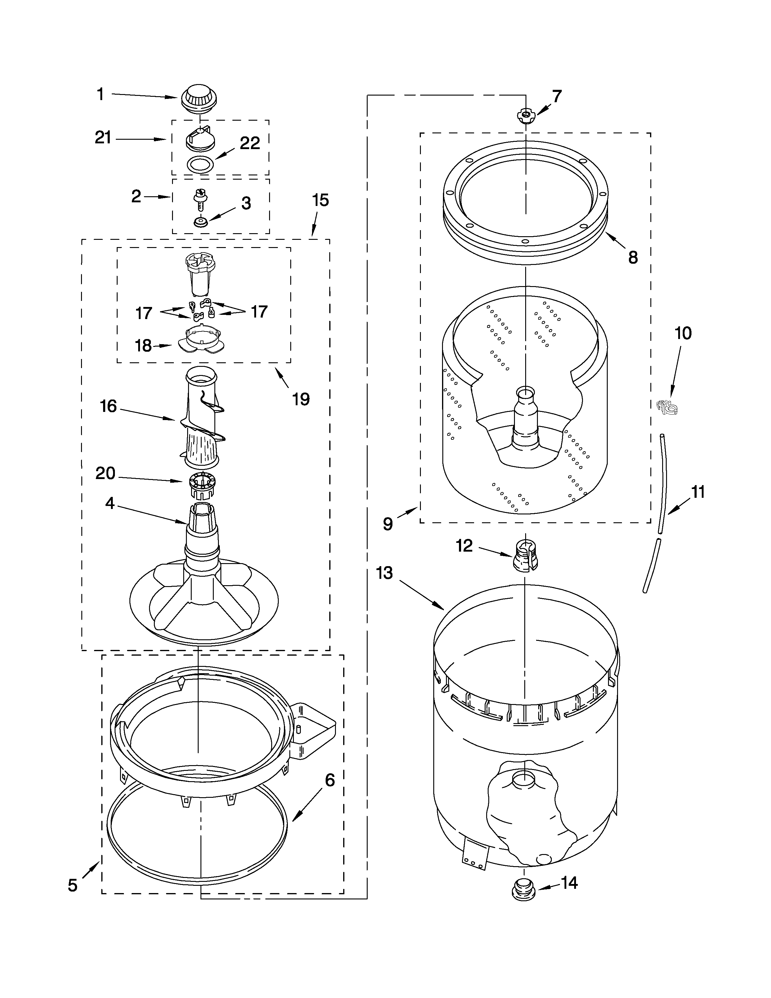 AGITATOR, BASKET AND TUB PARTS