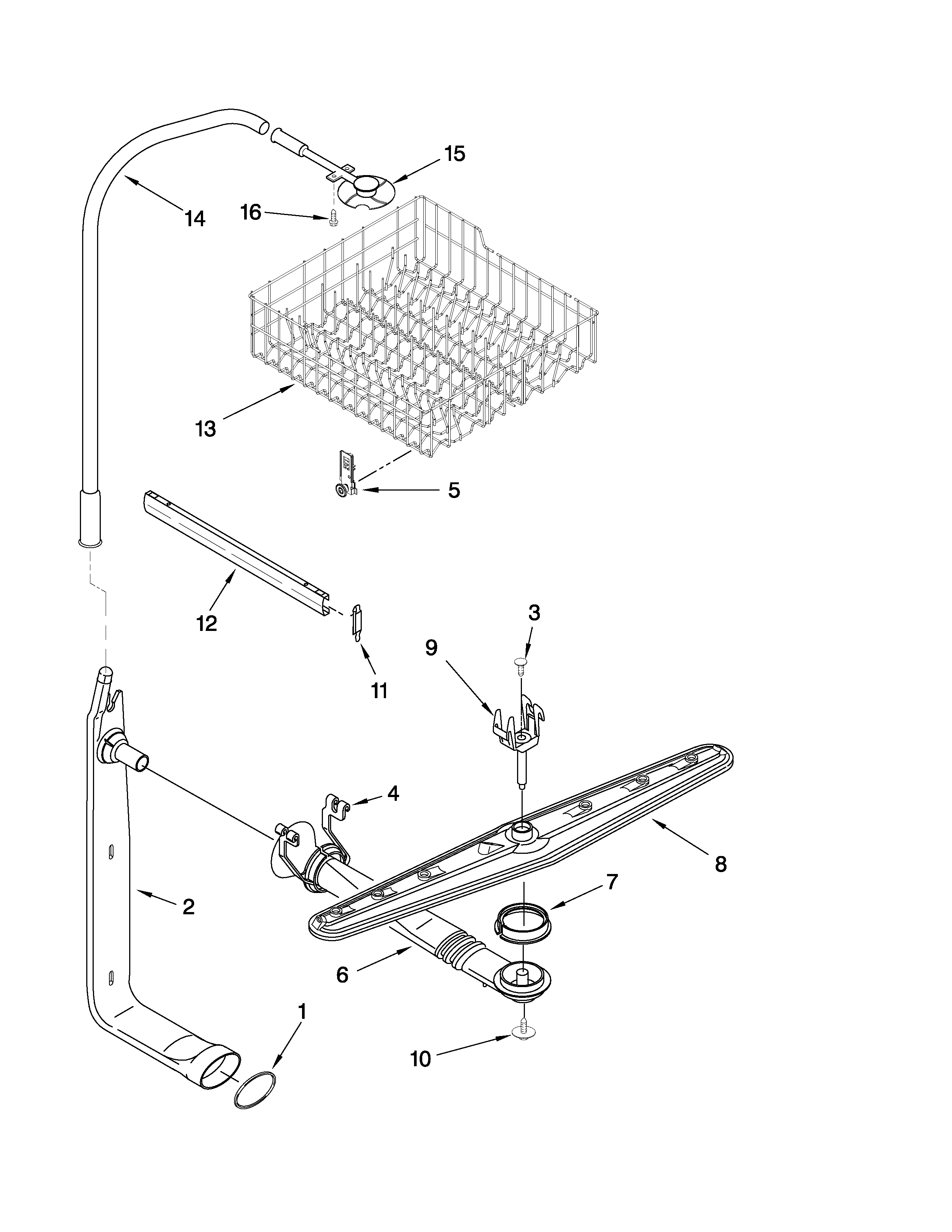 Upper dishrack and water feed parts