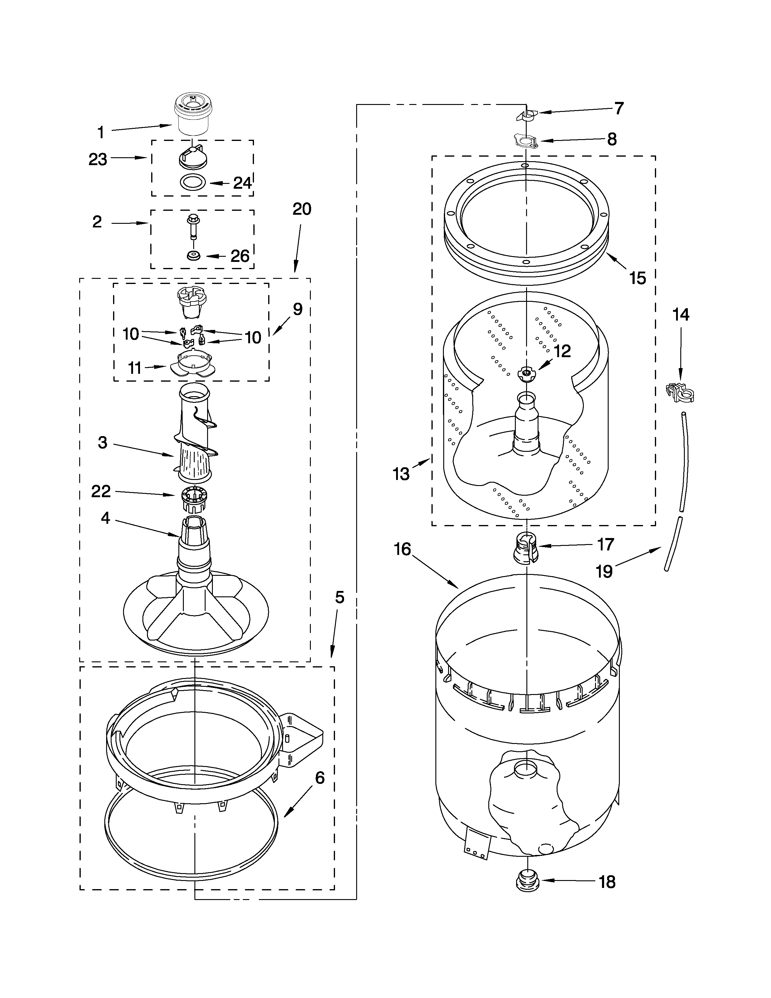 Agitator, basket and tub parts
