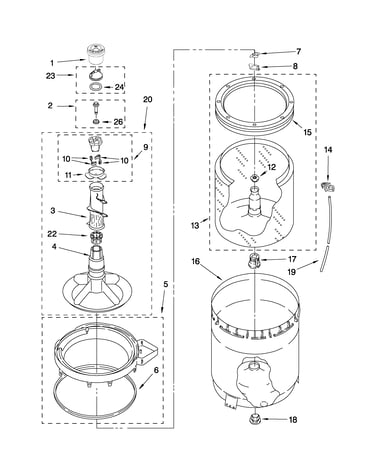 Agitator, basket and tub parts