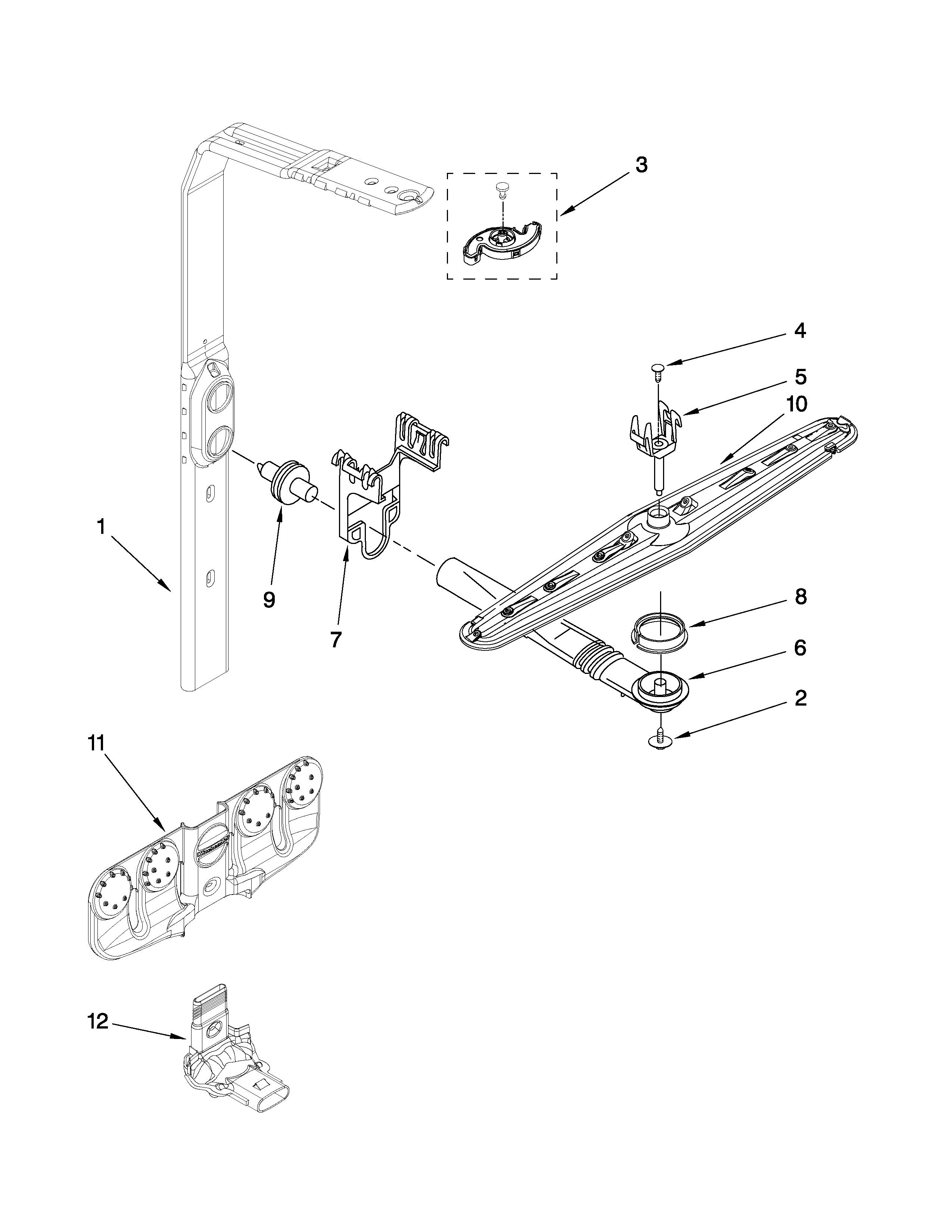 Upper wash and rinse parts