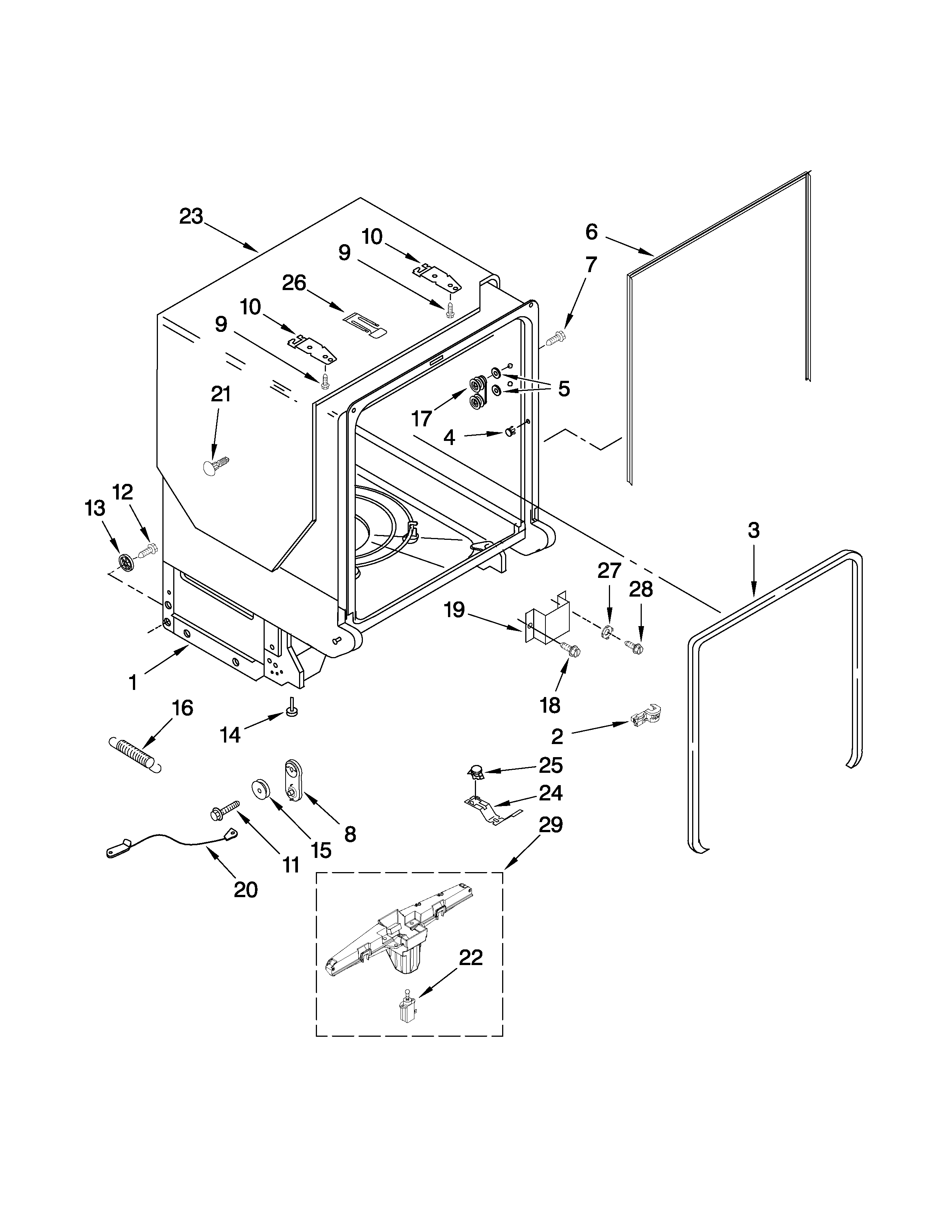 TUB AND FRAME PARTS