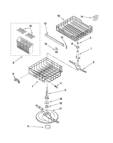 Upper dishrack and water feed parts
