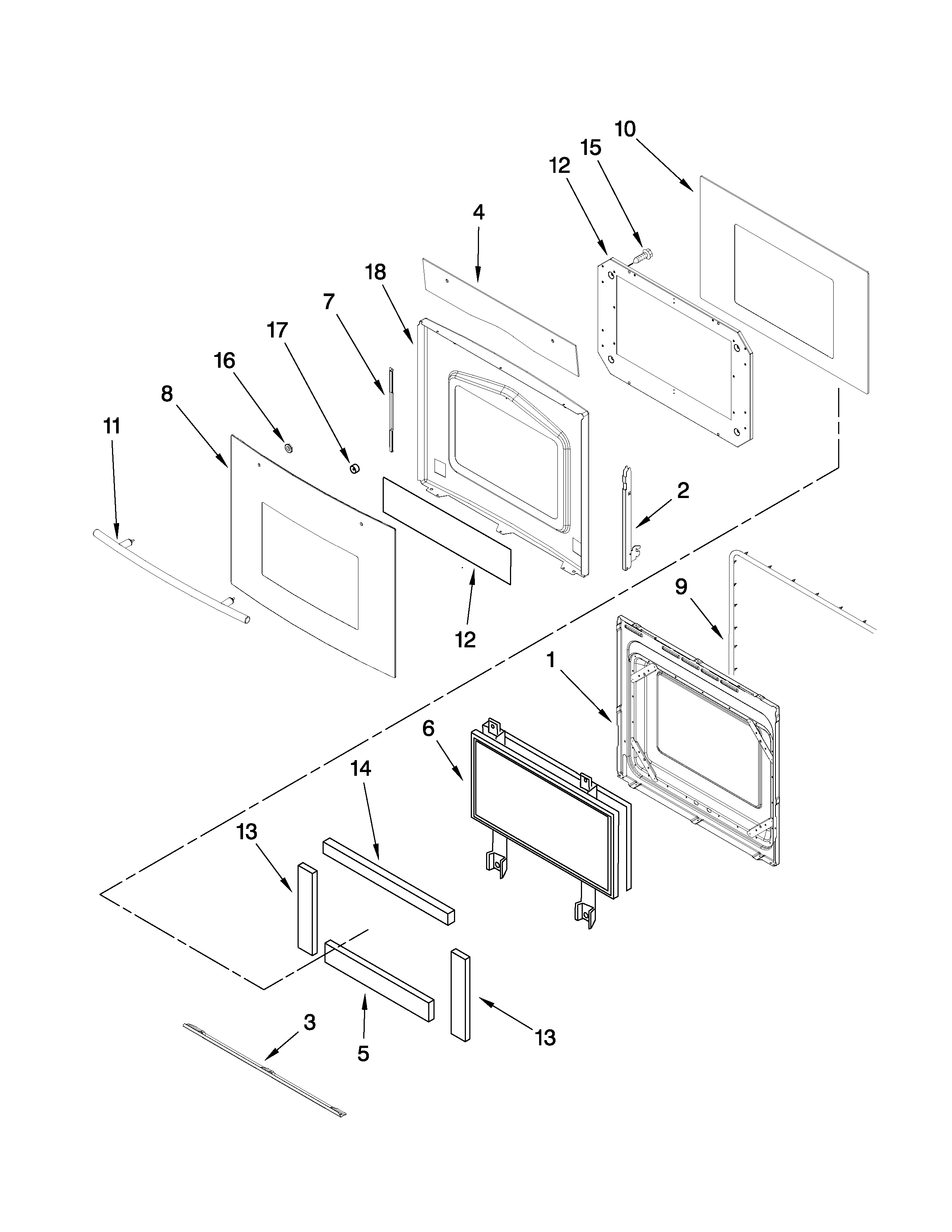 Upper oven door parts