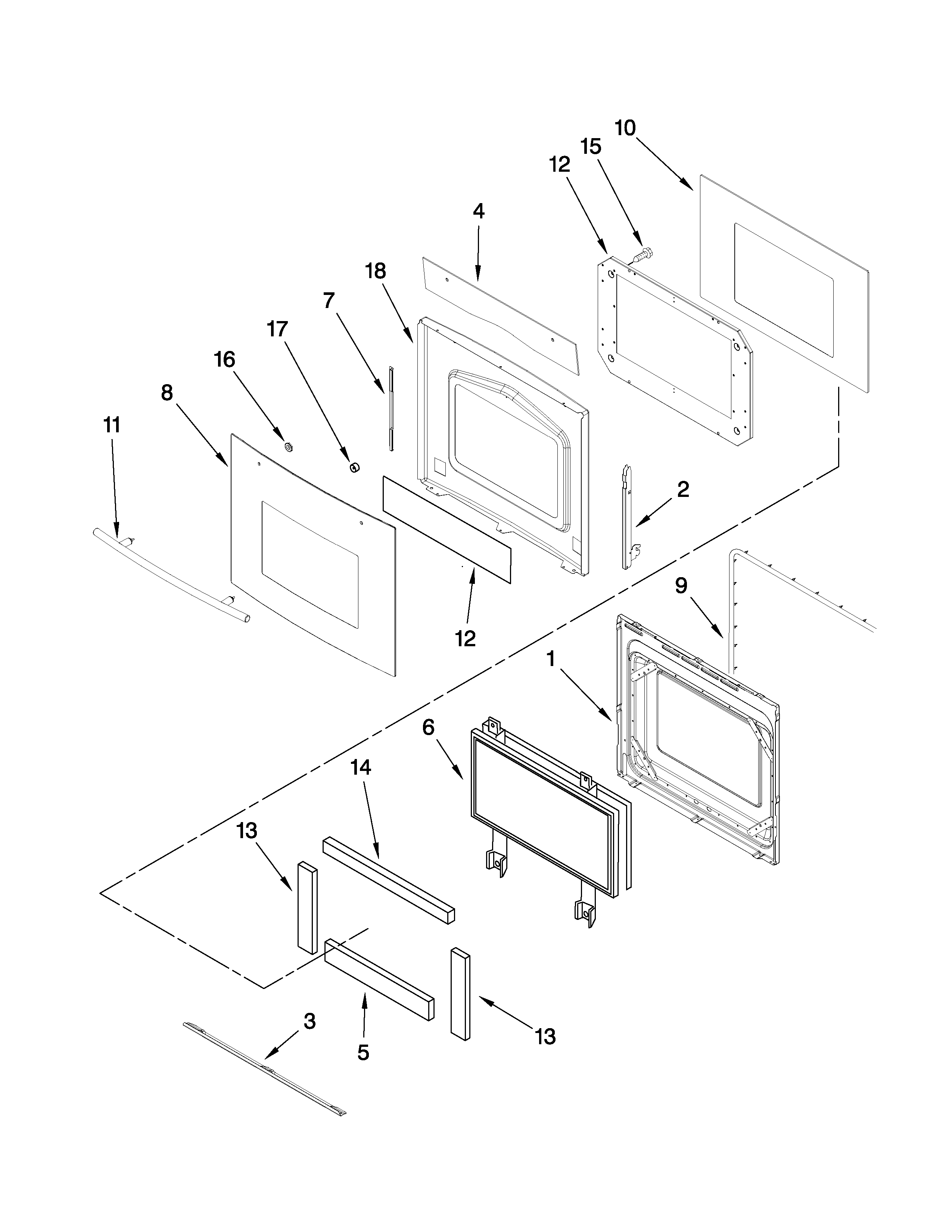Lower oven door parts
