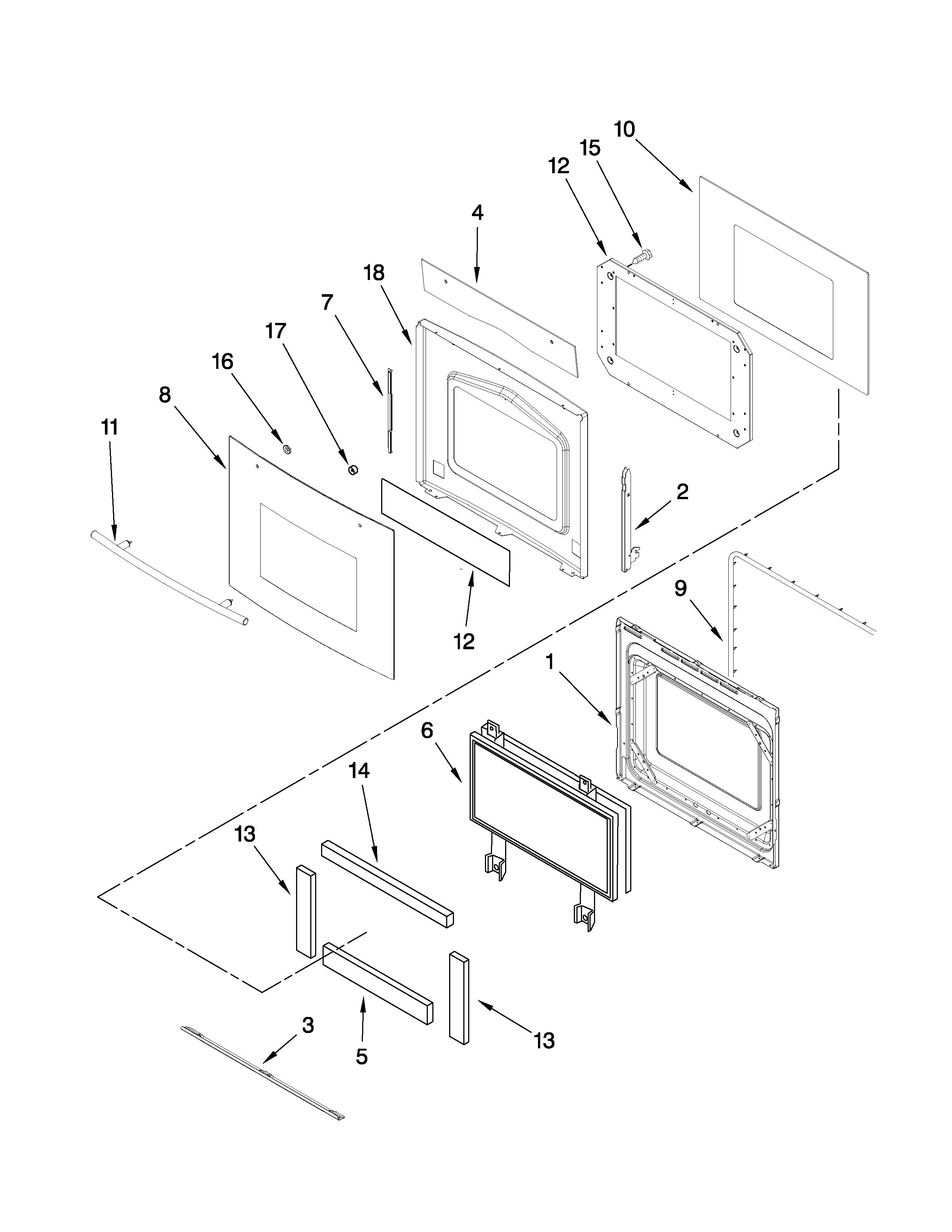 Upper oven door parts