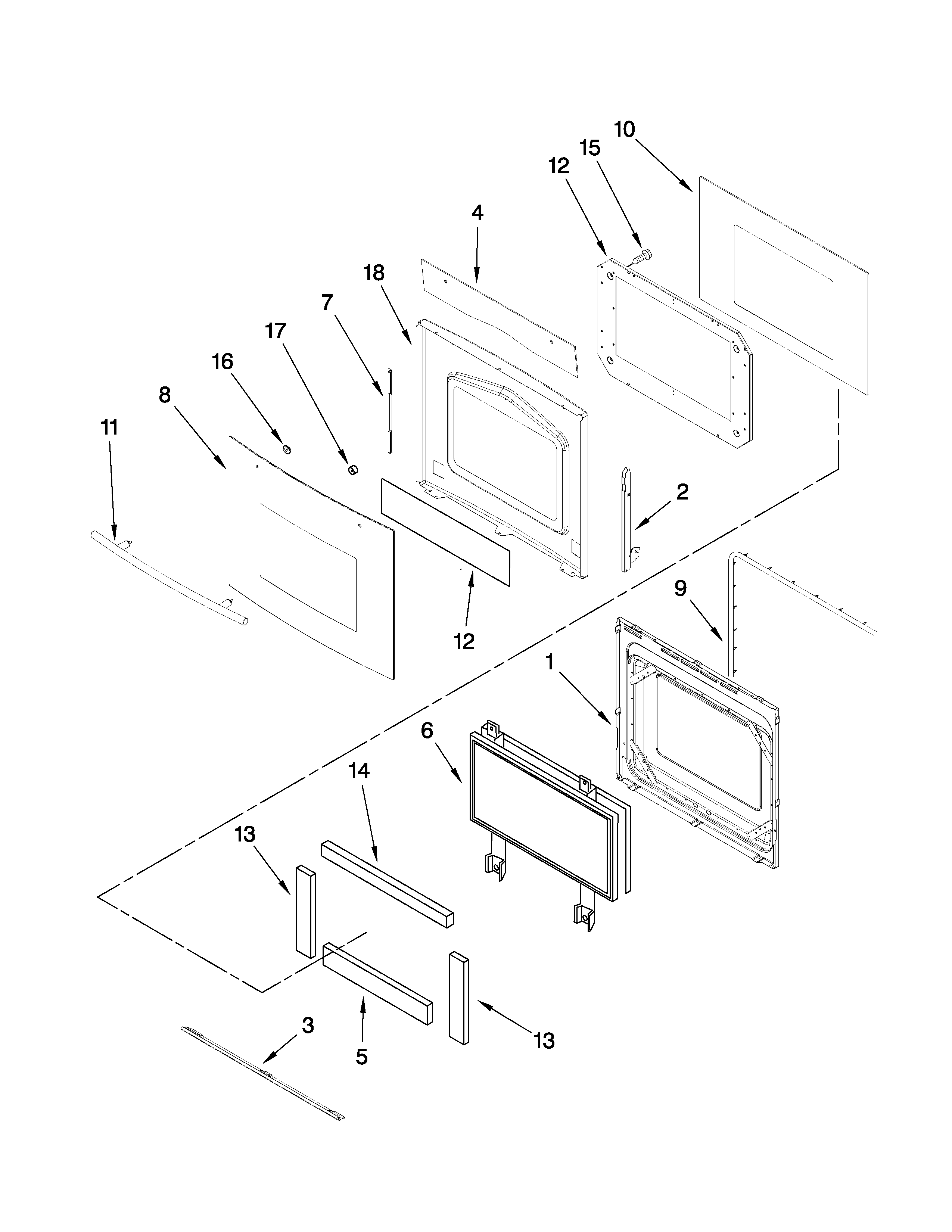 Upper oven door parts