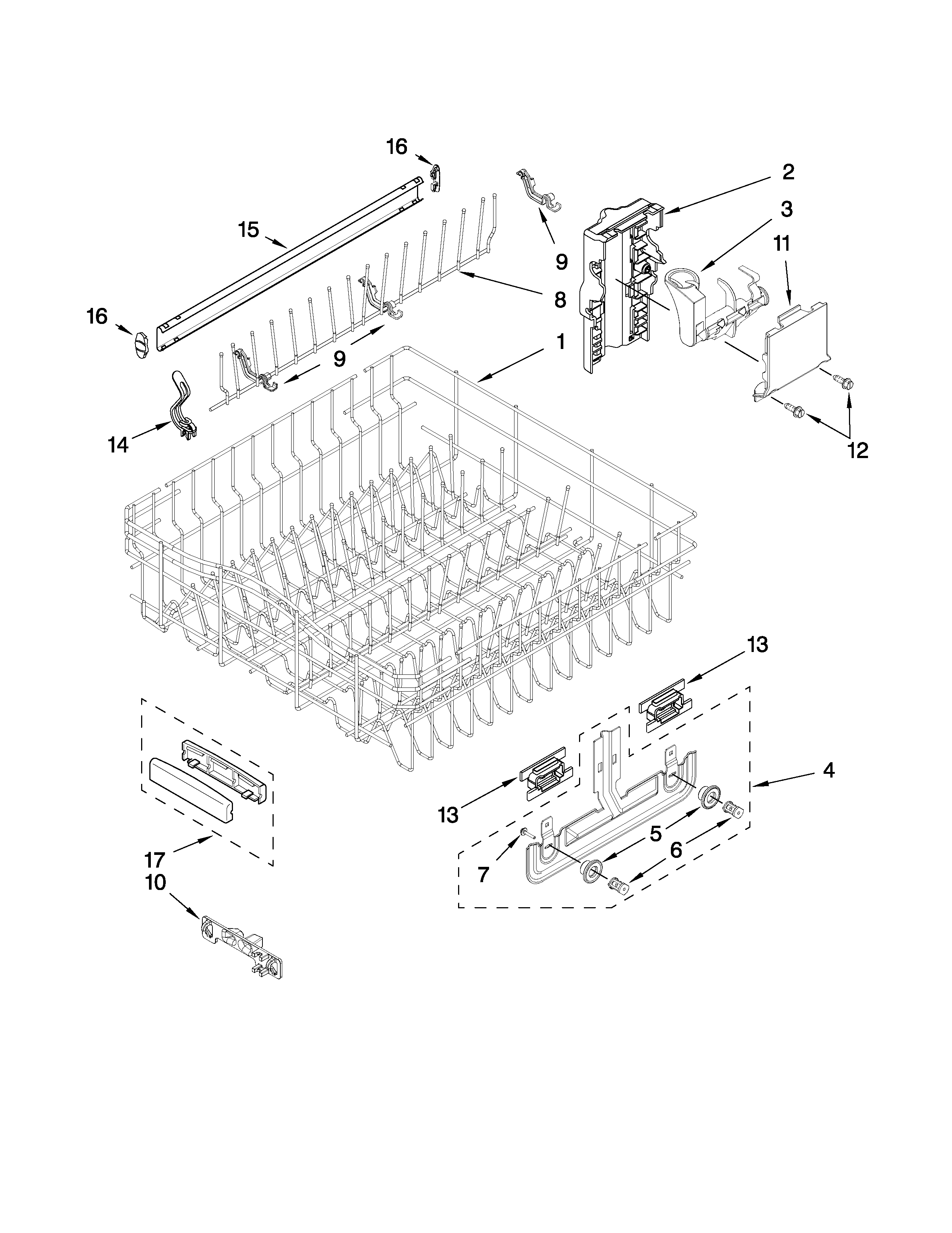 Upper rack and track parts