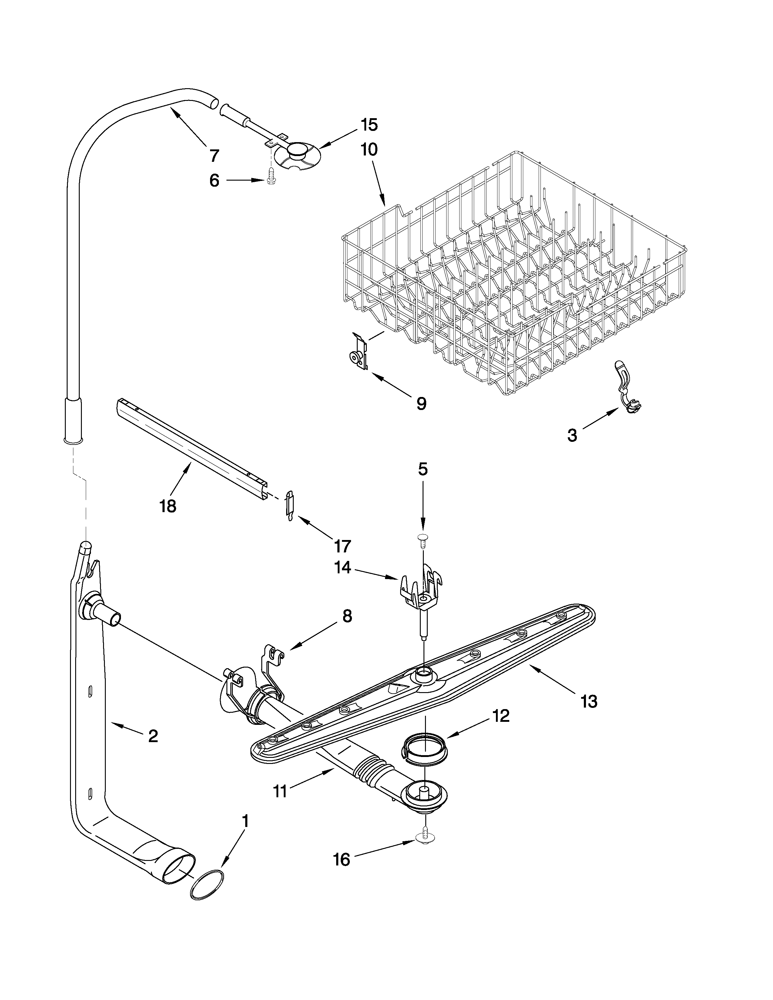 Upper dishrack and water feed parts