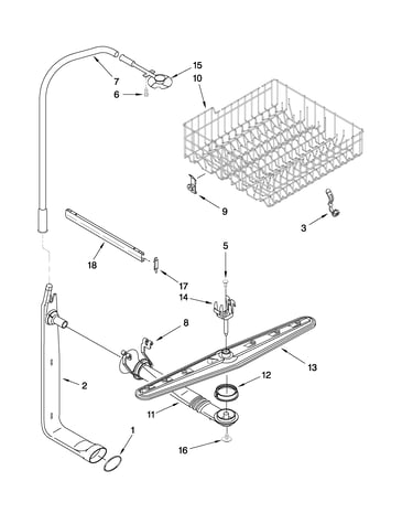 Upper dishrack and water feed parts