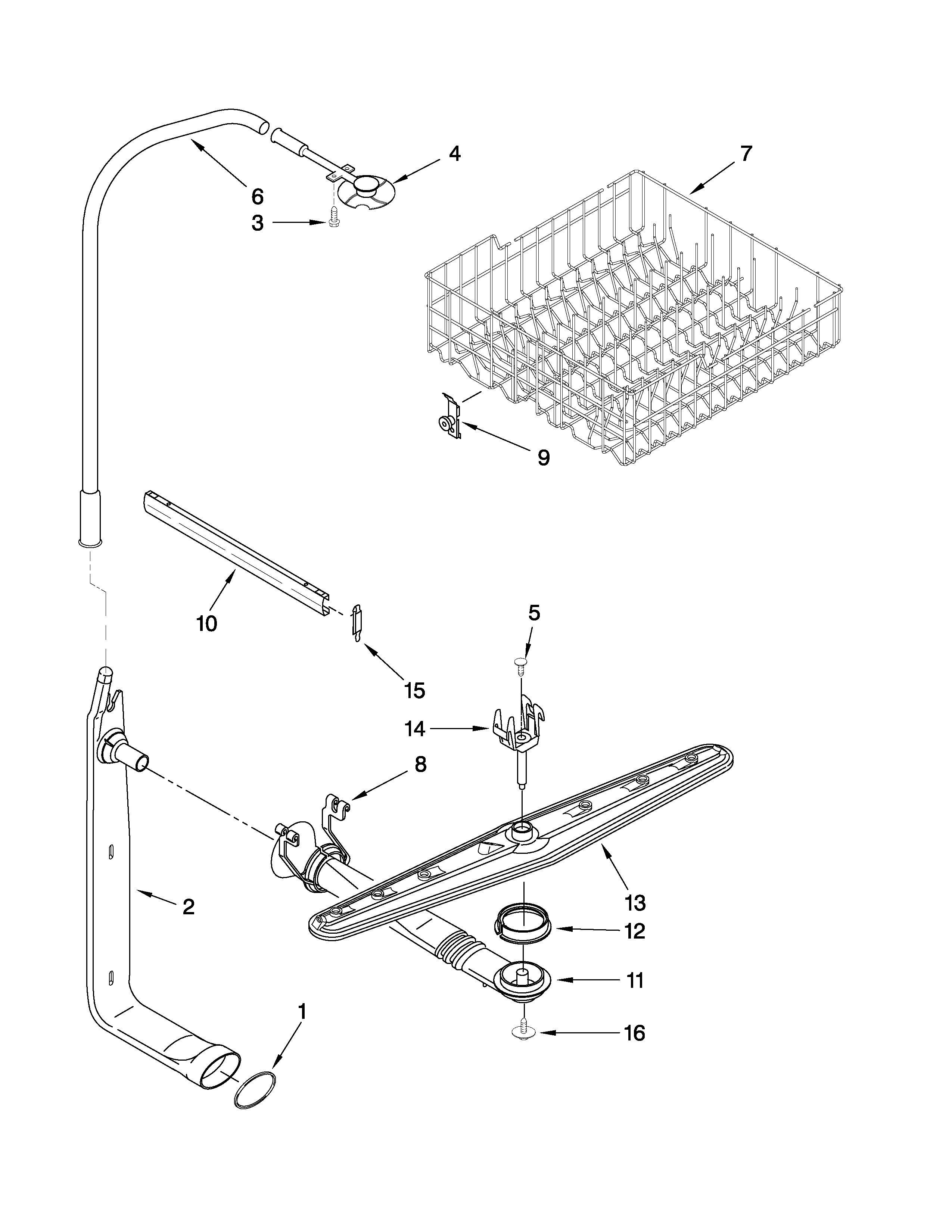 UPPER DISHRACK AND WATER FEED PARTS