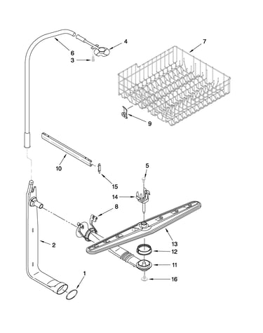 Upper dishrack and water feed parts