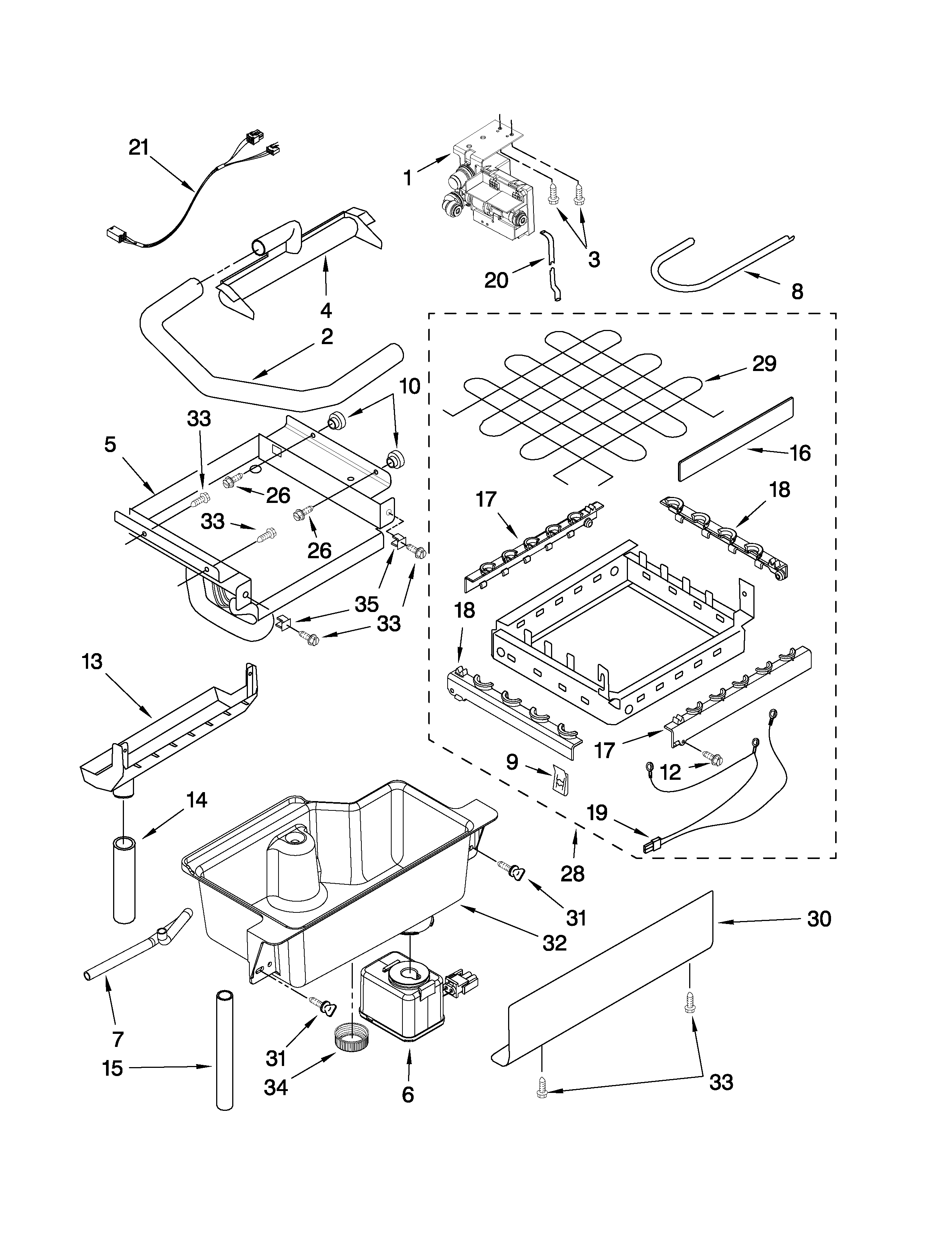 Evaporator ice cutter grid and water parts