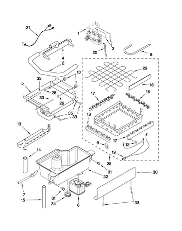 Evaporator ice cutter grid and water parts