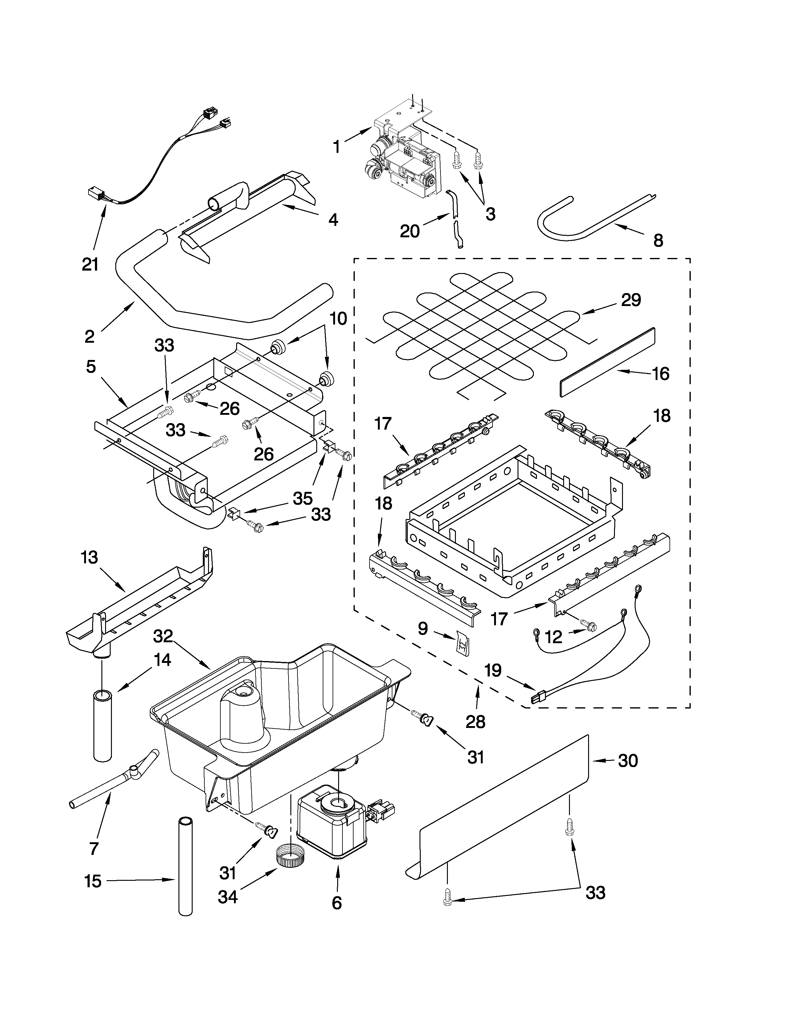 Evaporator, ice cutter grid and water parts