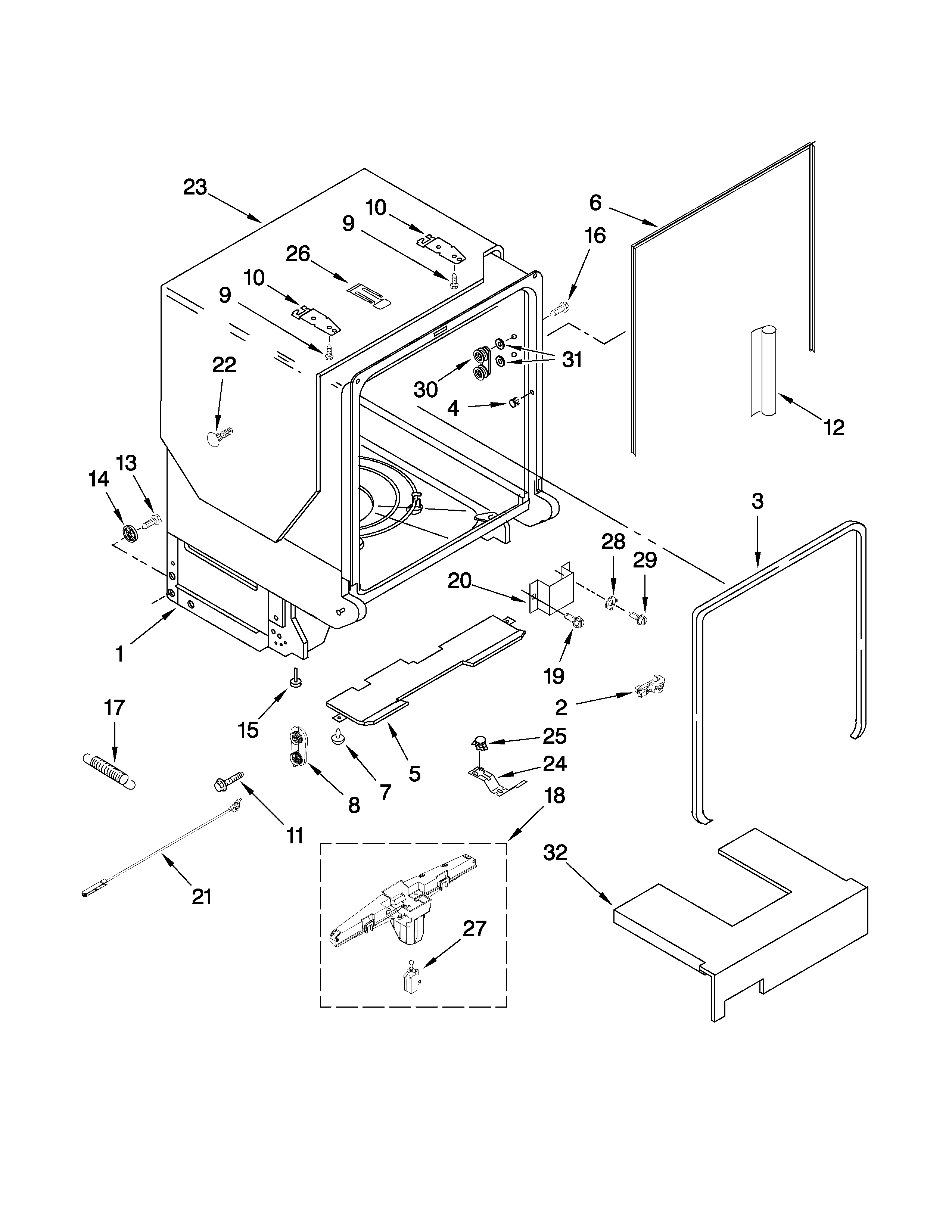 TUB AND FRAME PARTS