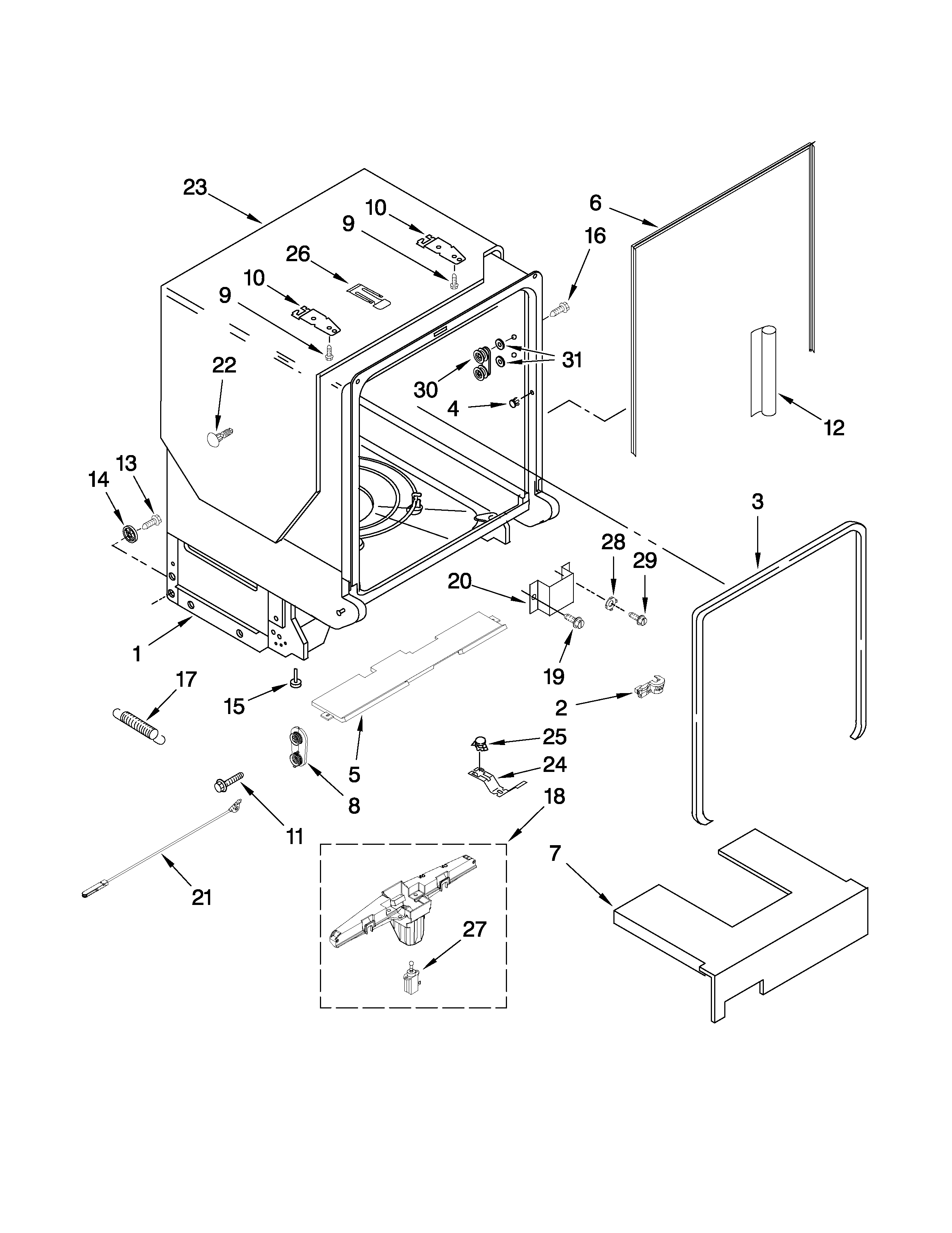 Tub and frame parts