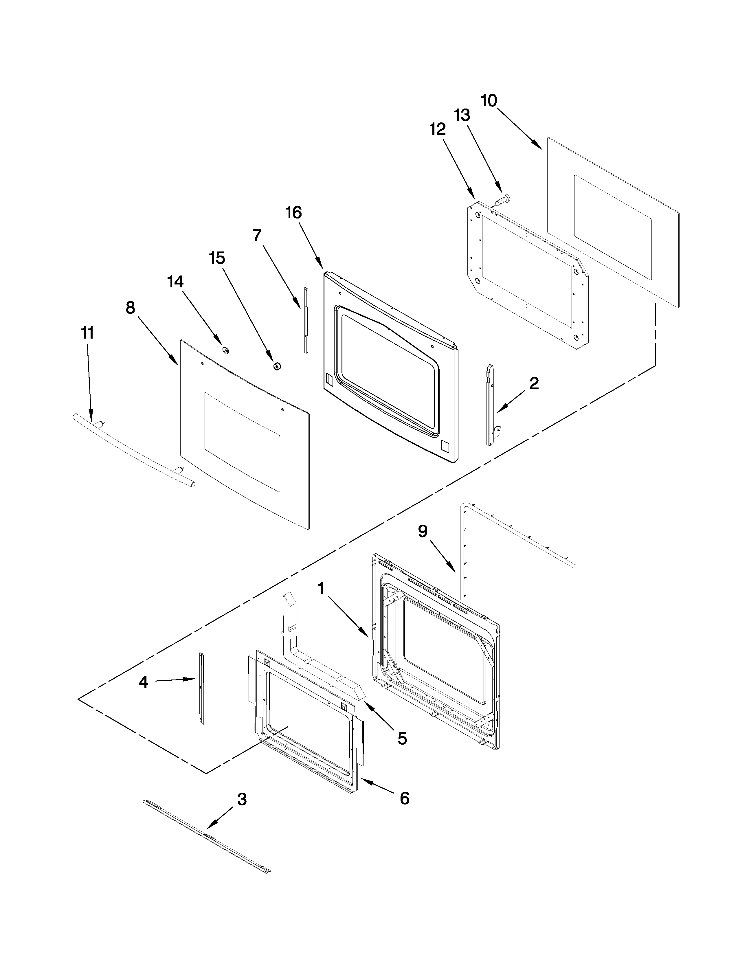 Upper oven door parts