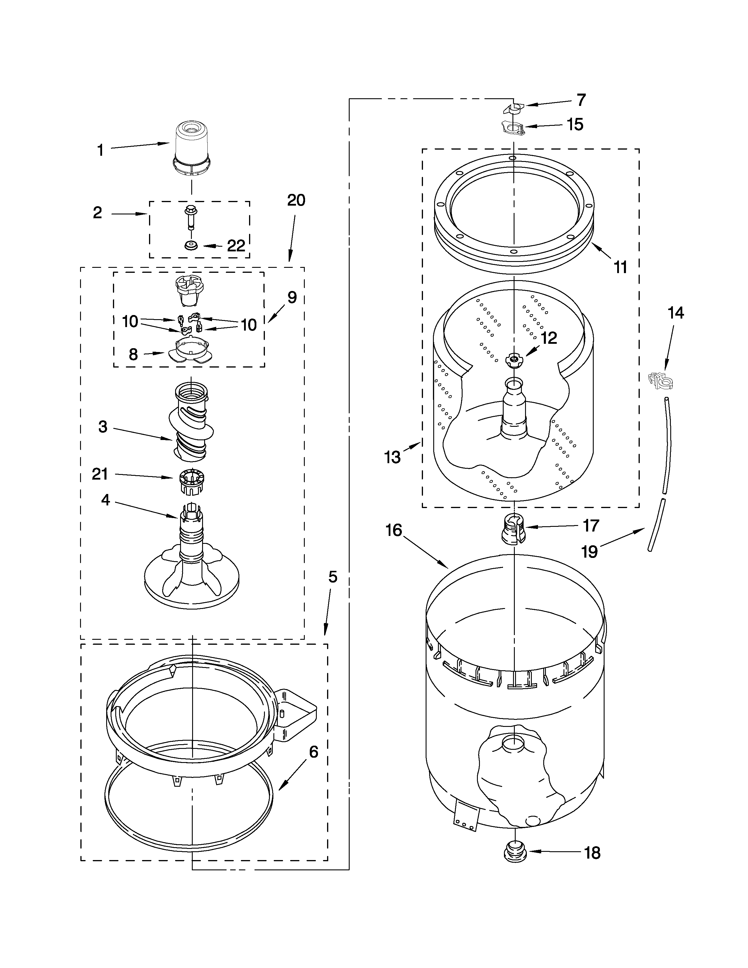 Agitator, basket and tub parts