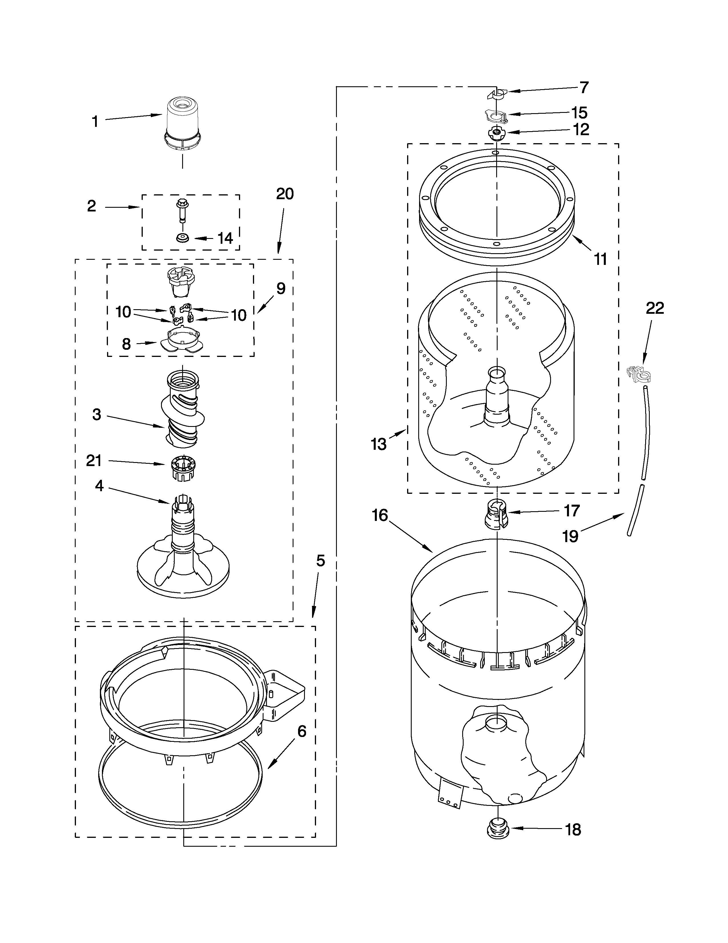 Agitator, basket and tub parts
