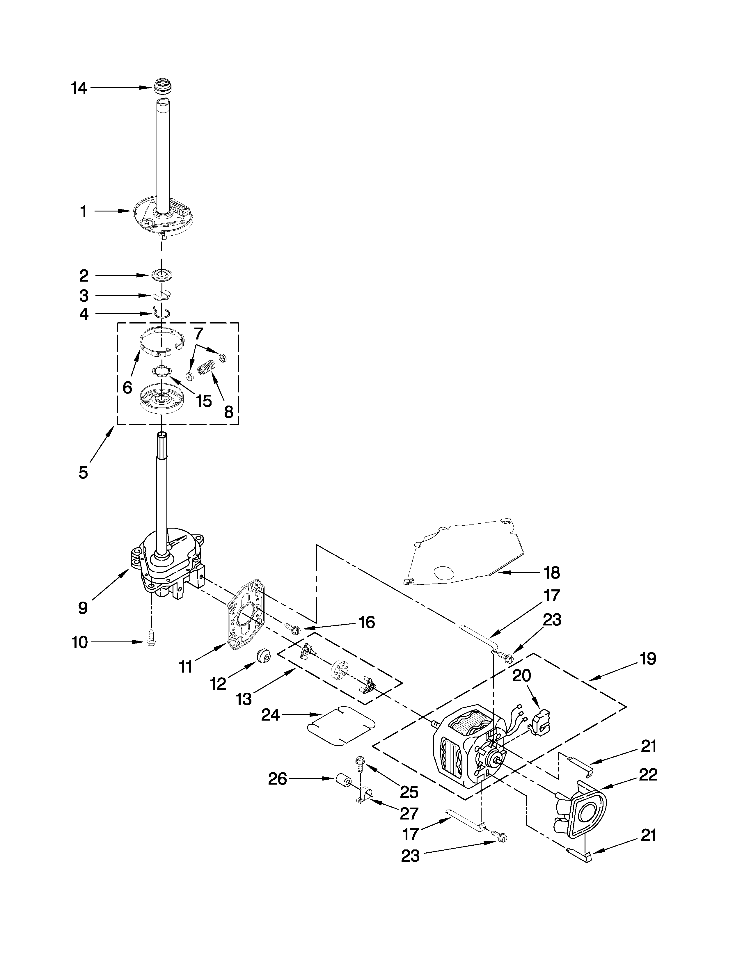 Brake, clutch, gearcase, motor and pump parts