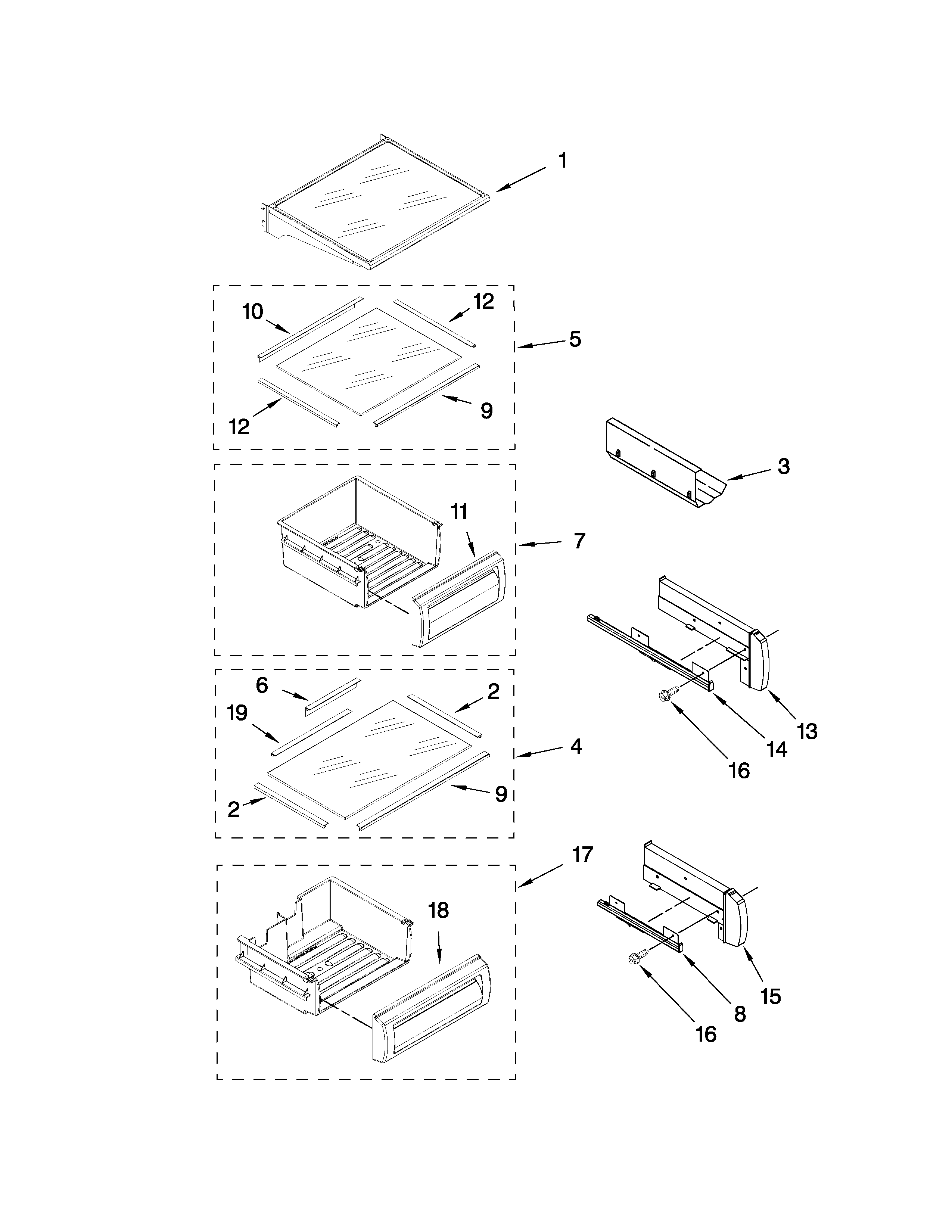 Refrigerator shelf parts