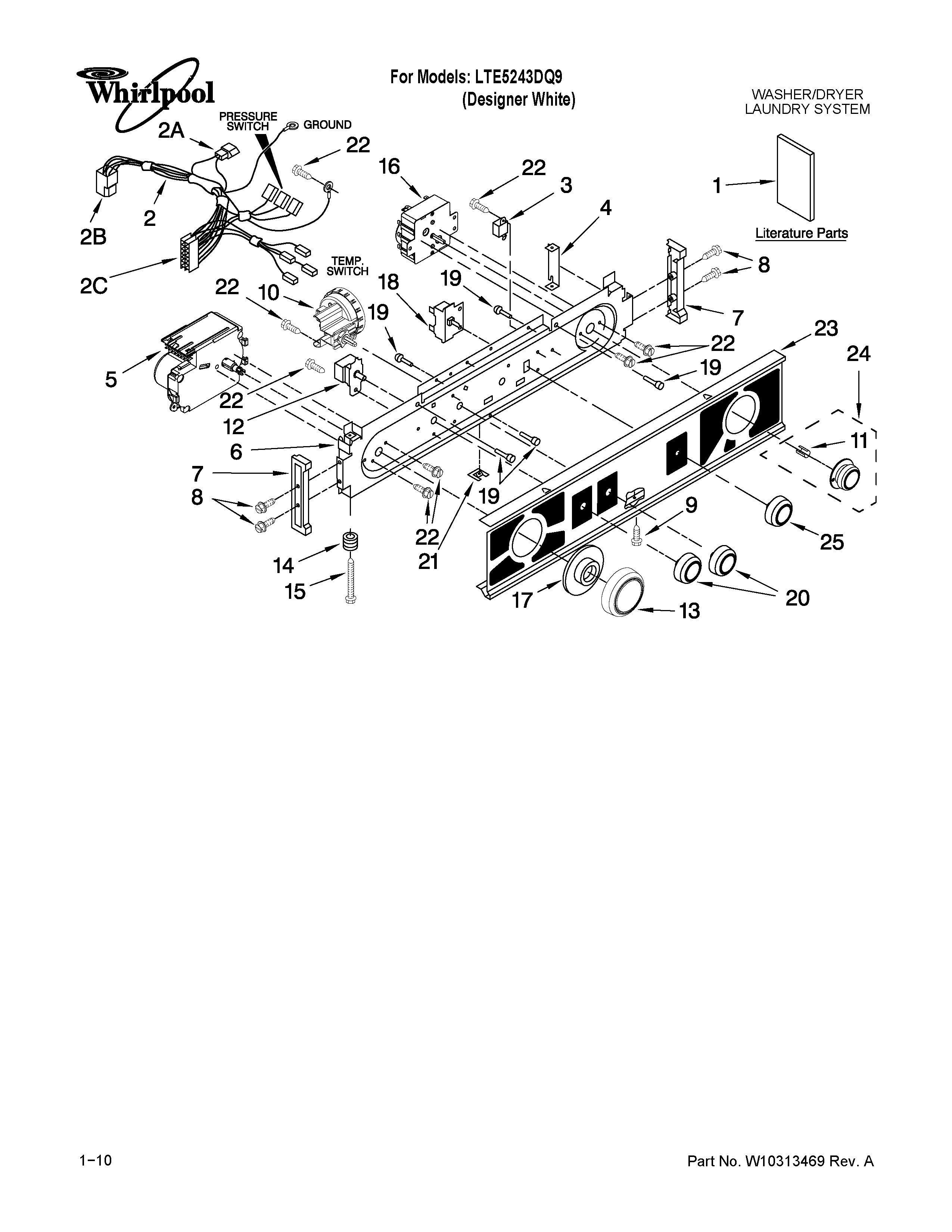Washer/dryer control panel parts
