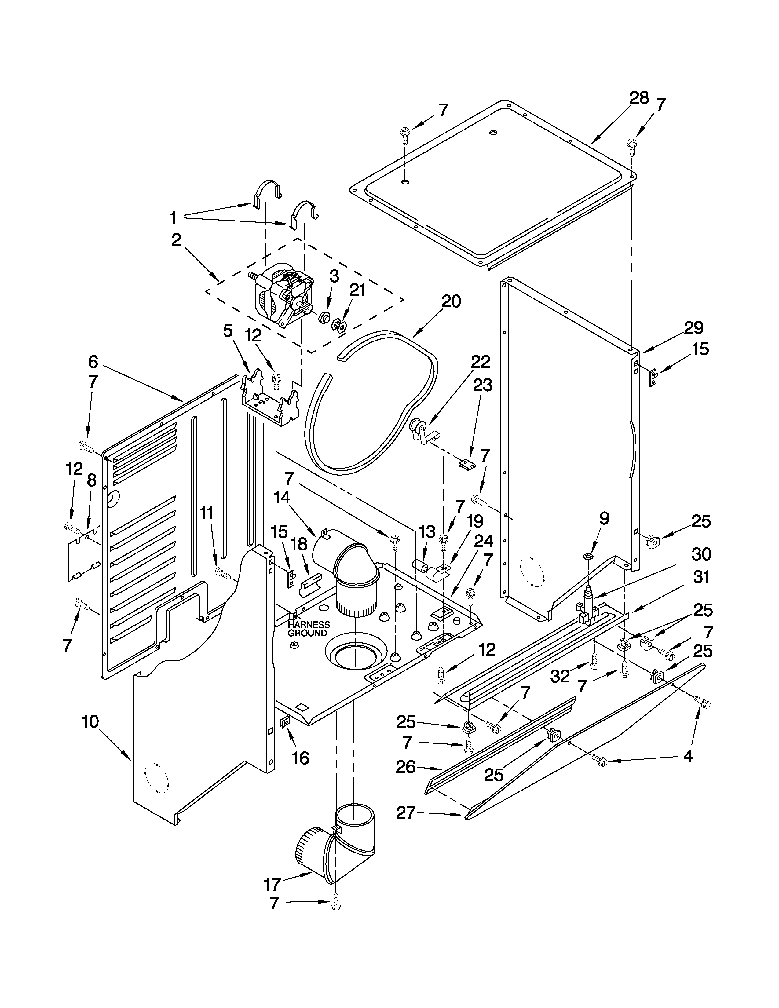 Dryer cabinet and motor parts