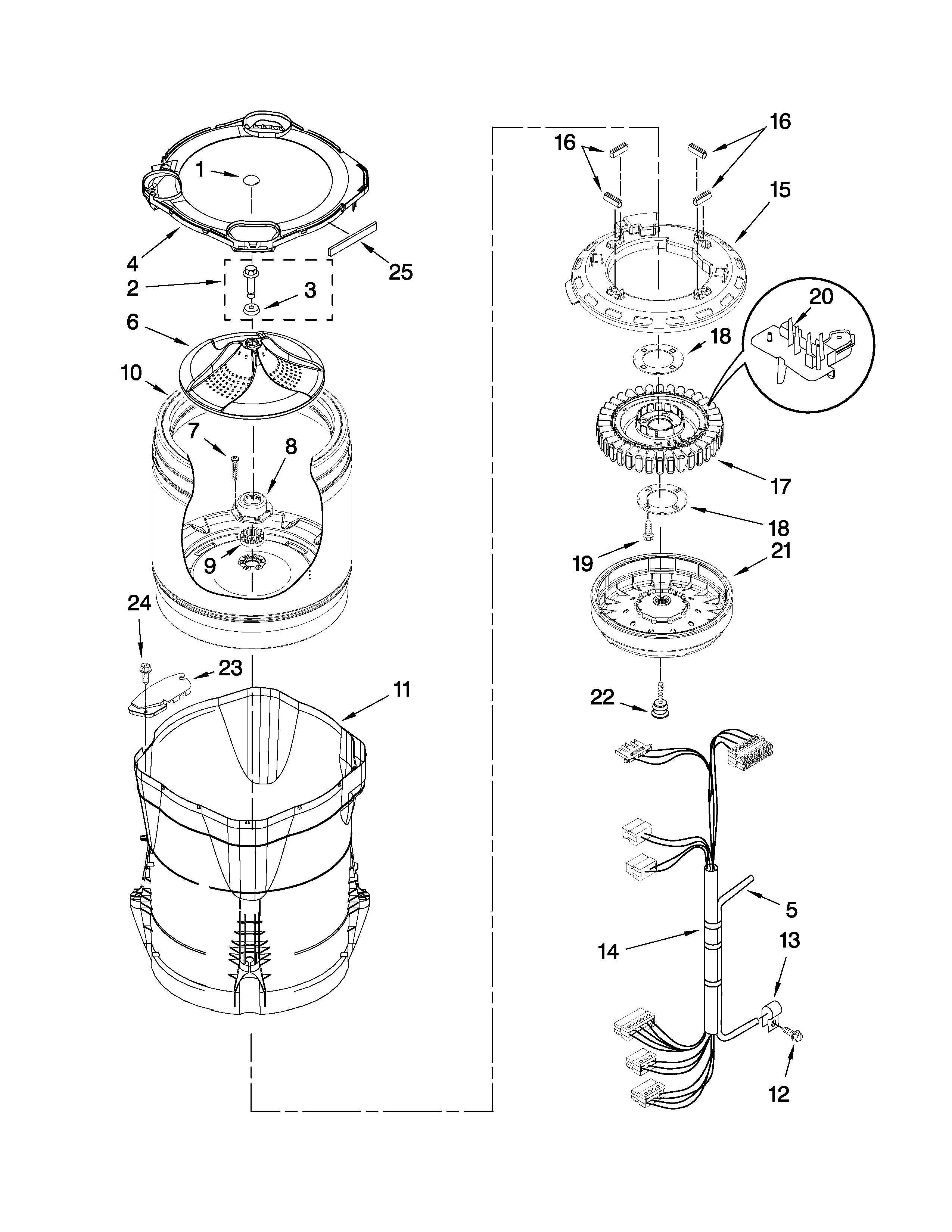 Motor, basket and tub parts