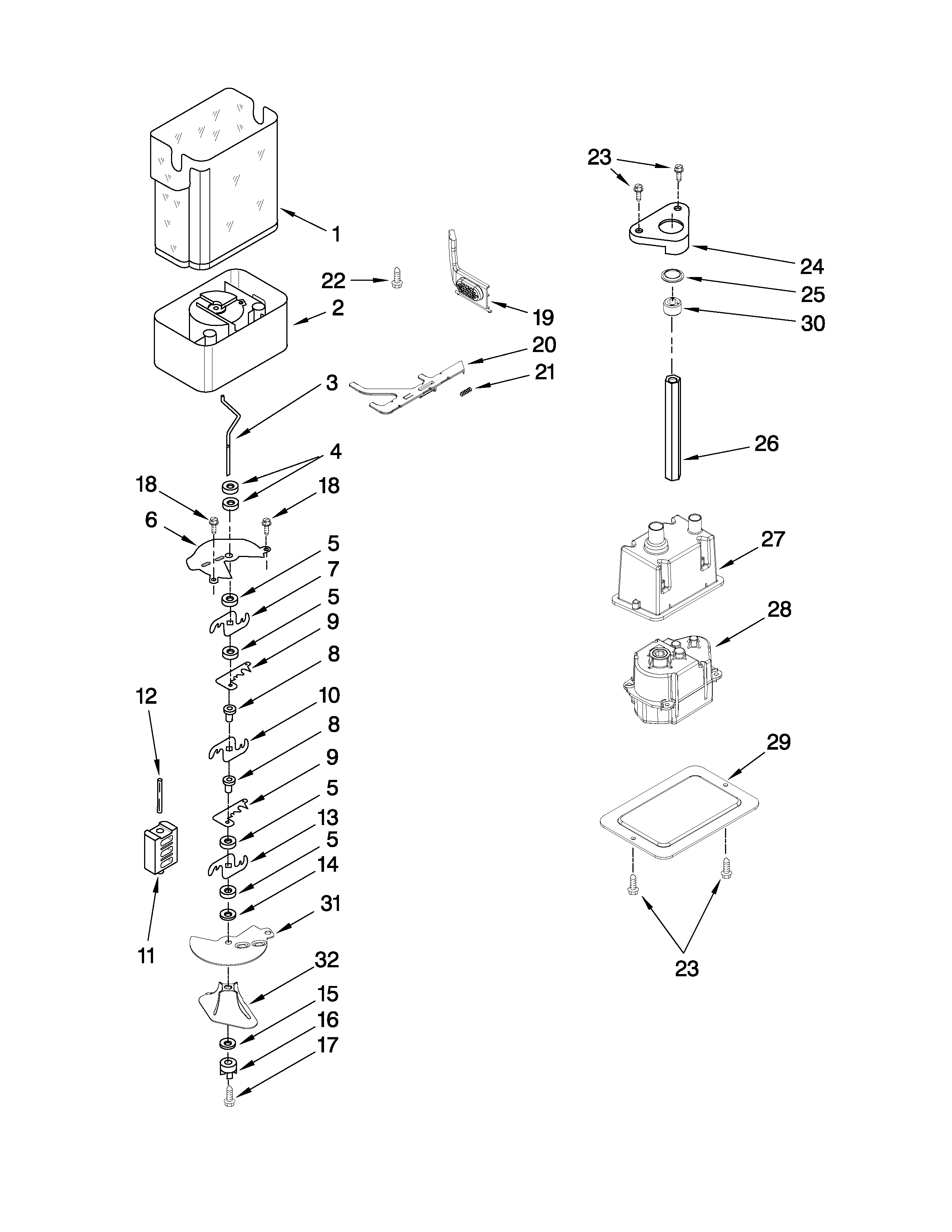 MOTOR AND ICE CONTAINER PARTS
