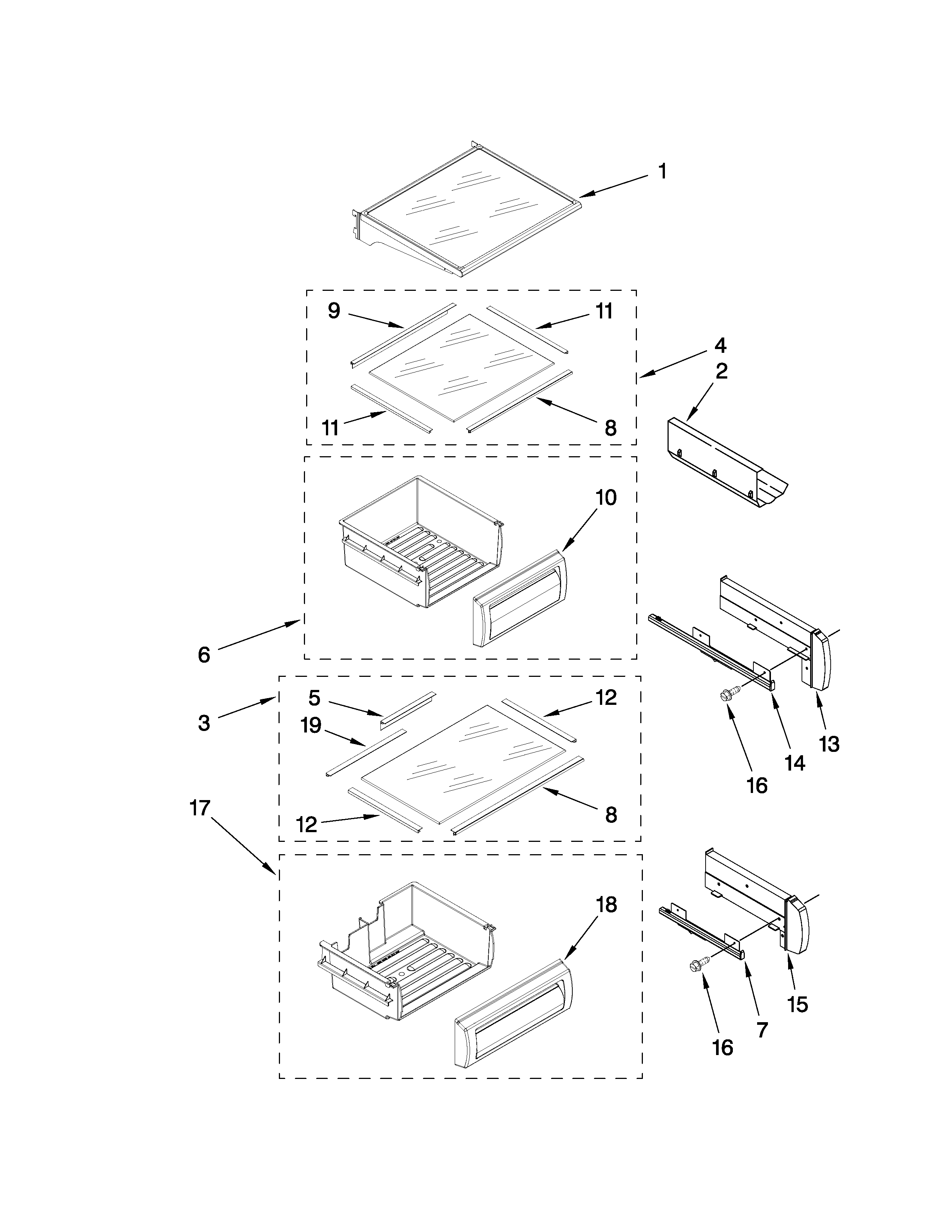 Refrigerator shelf parts