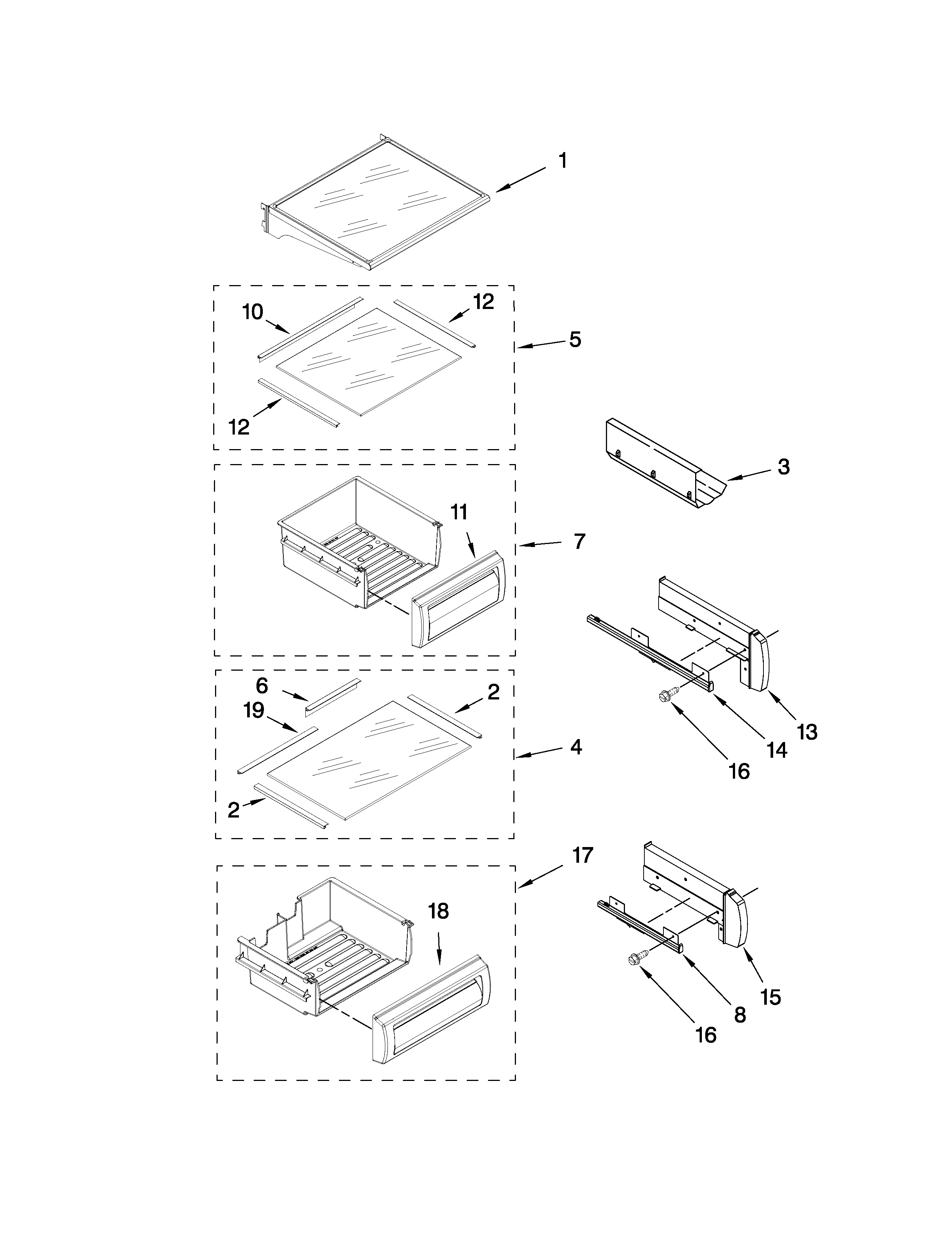 Refrigerator shelf parts
