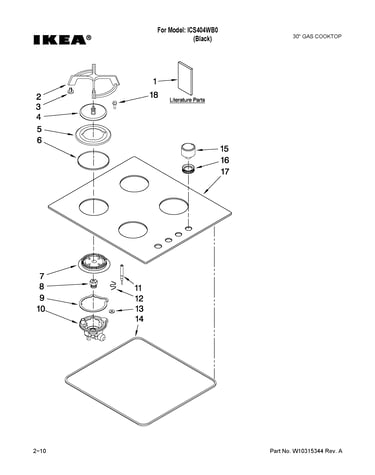 Cooktop, burner and grate parts