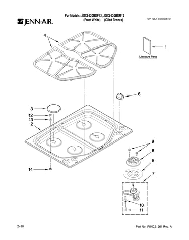 Cooktop, burner and grate parts