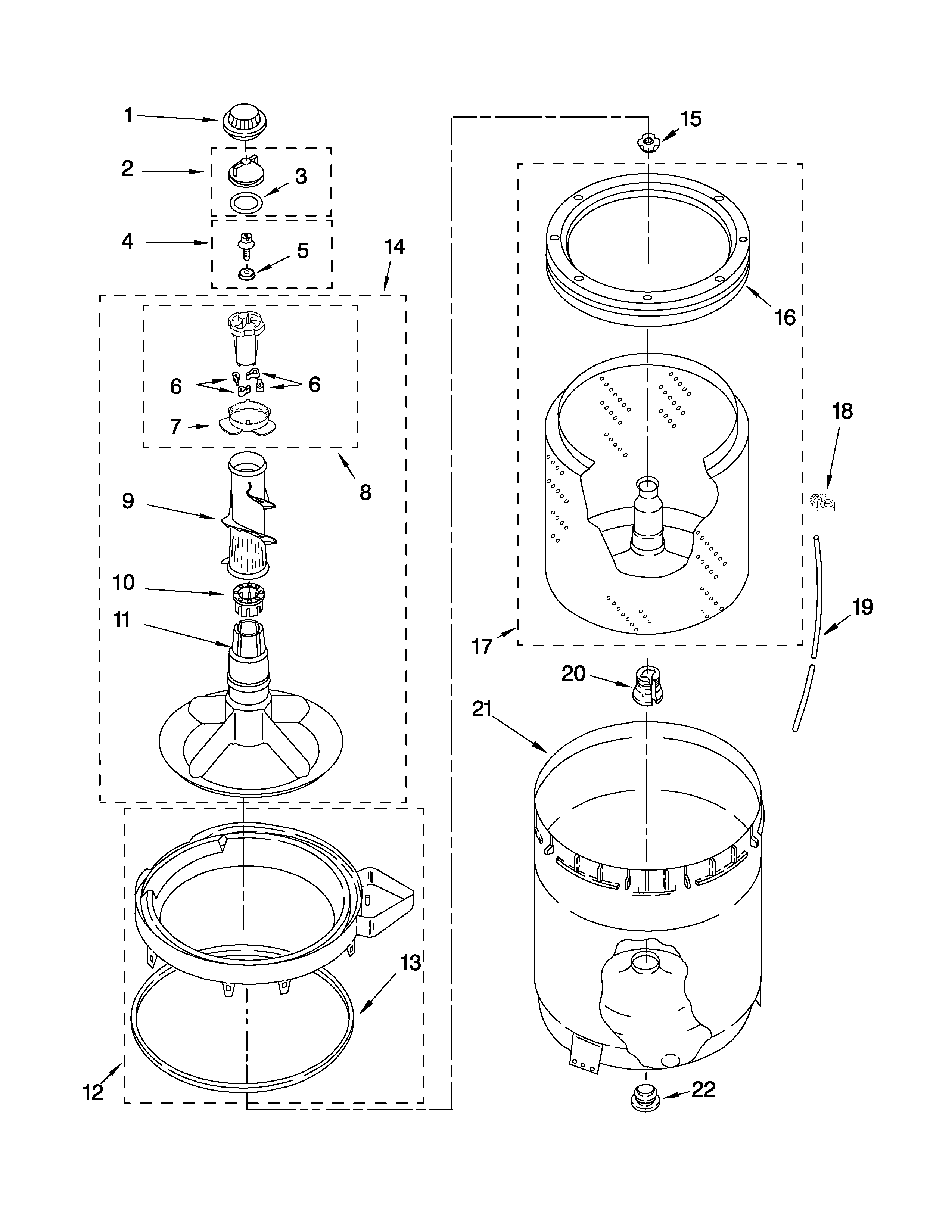 Agitator, basket and tub parts
