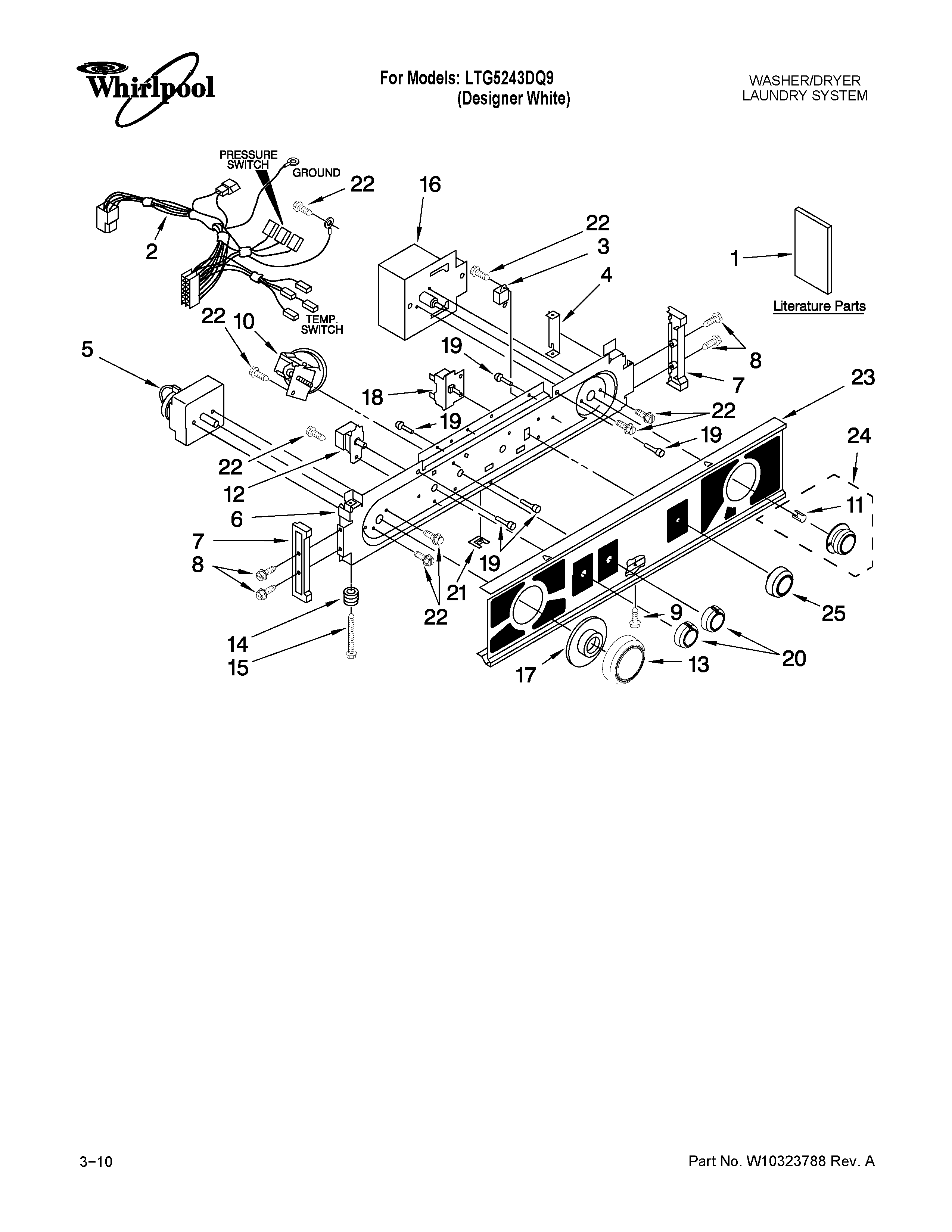 Washer/dryer control panel parts