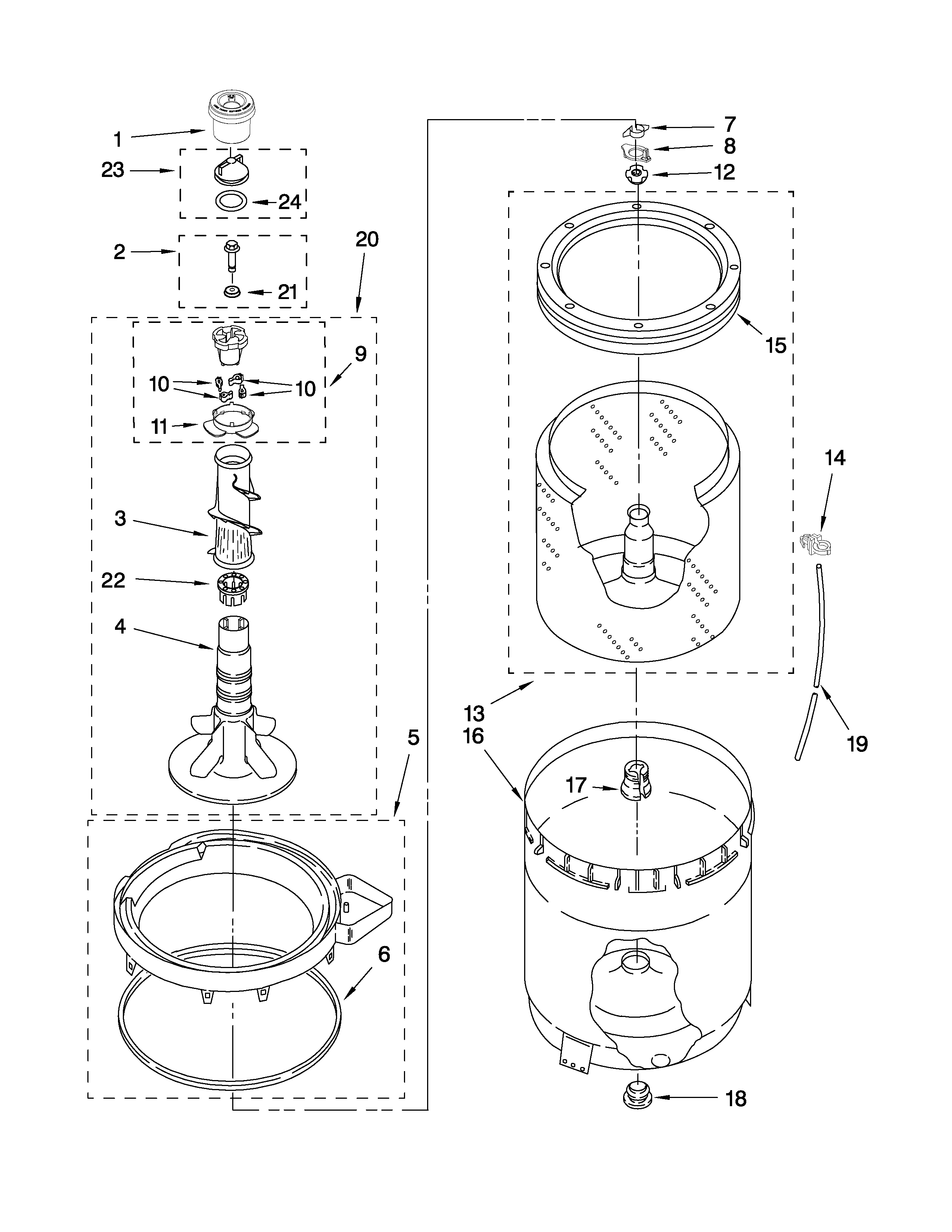 Agitator, basket and tub parts
