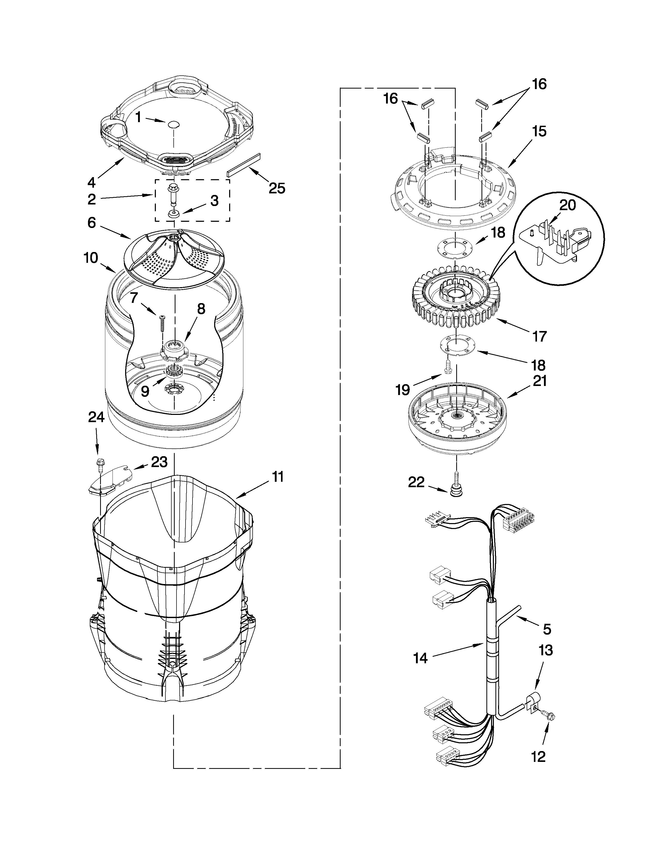 Motor, basket and tub parts