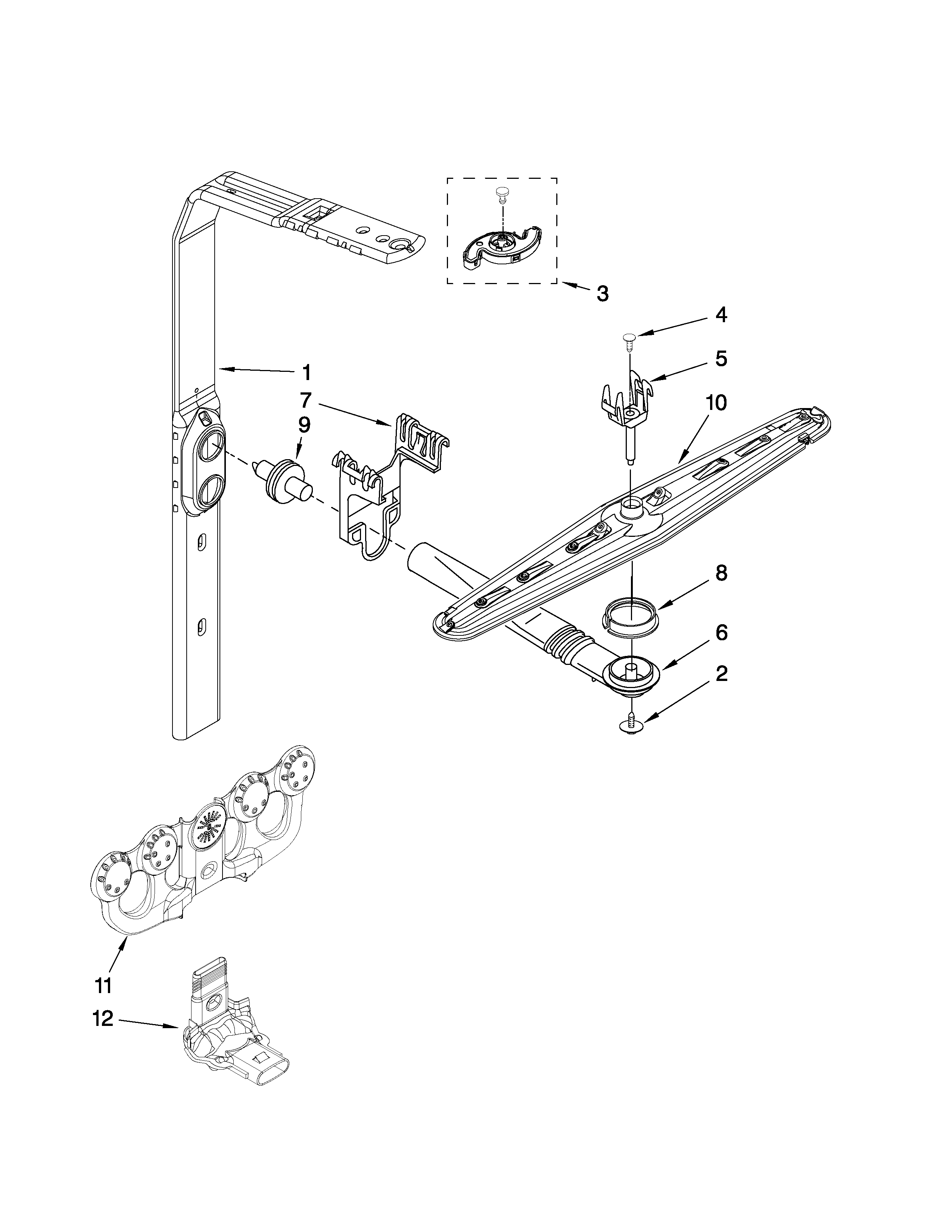 Upper wash and rinse parts