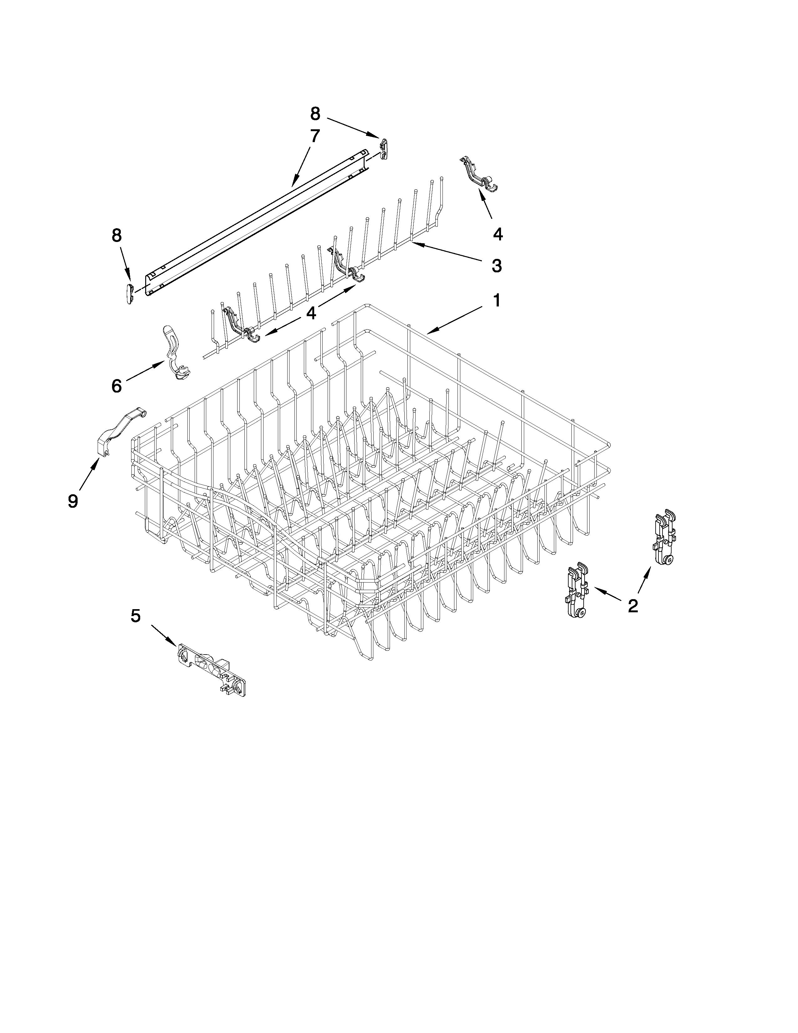 Upper rack and track parts