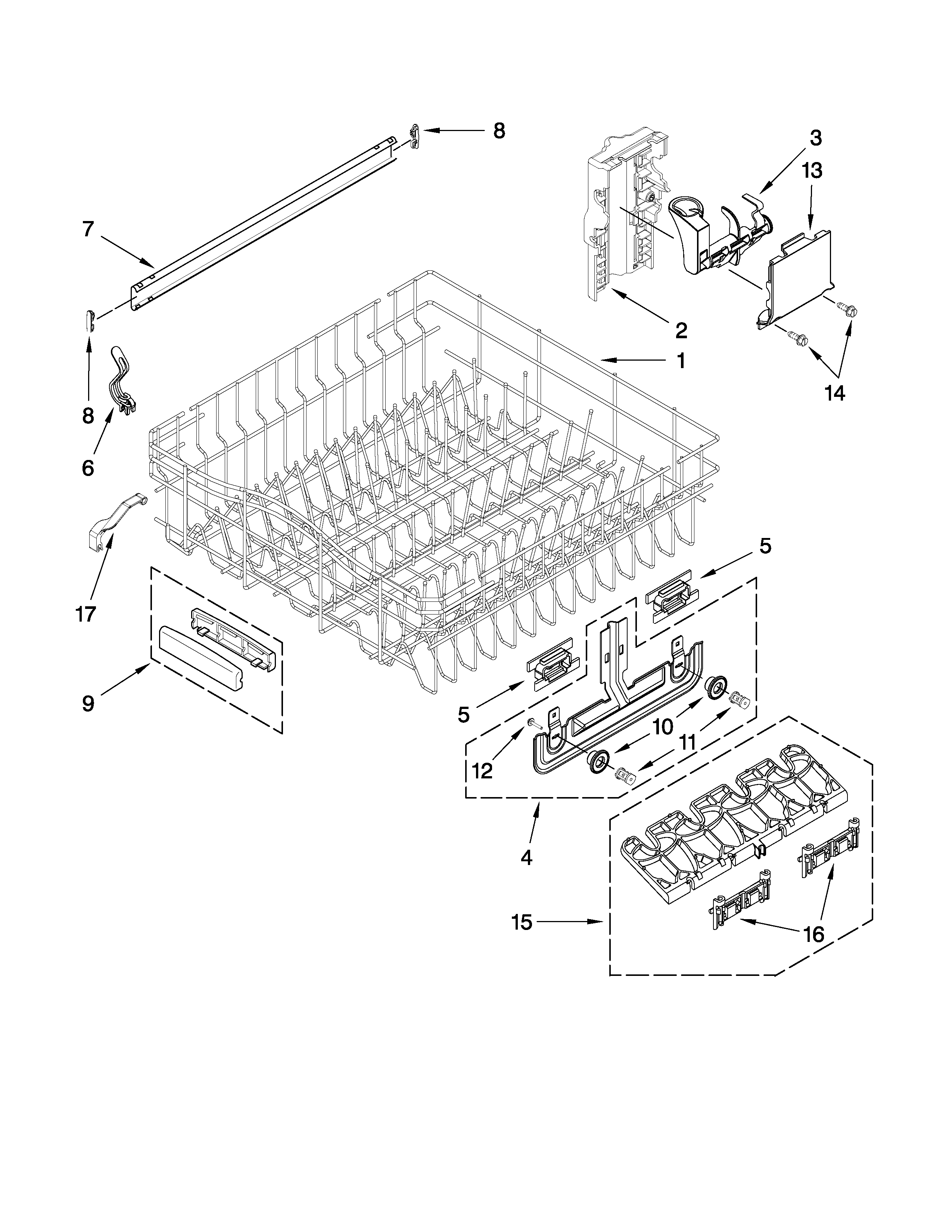 Upper rack and track parts
