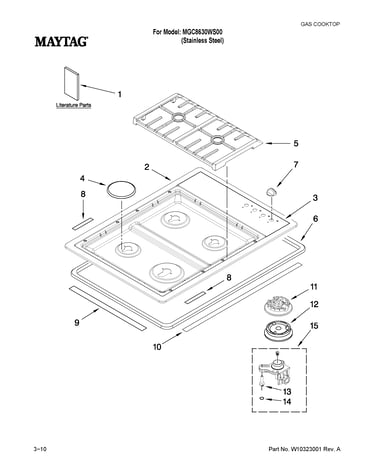 Cooktop, burner and grate parts