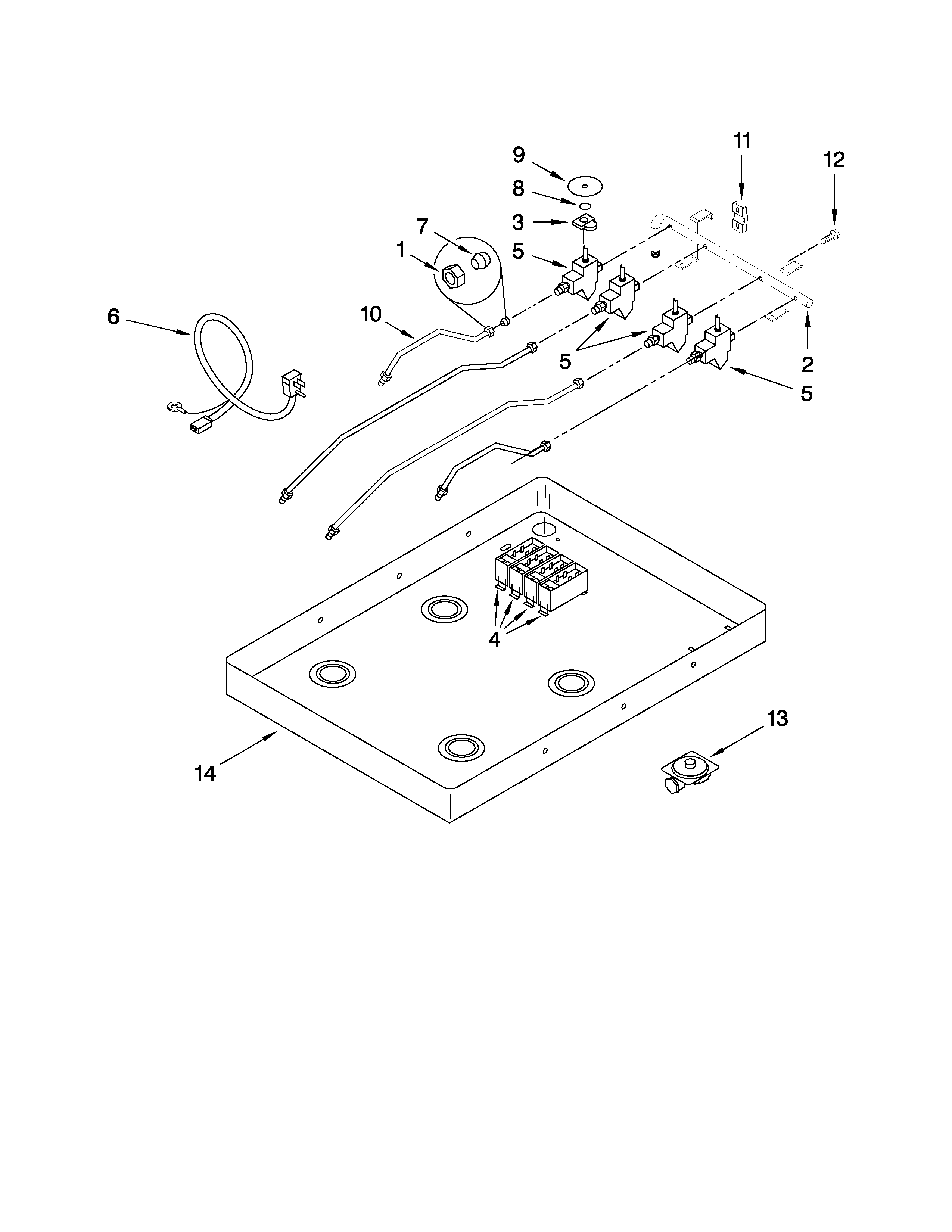 BURNER BOX, GAS VALVES, AND SWITCHES