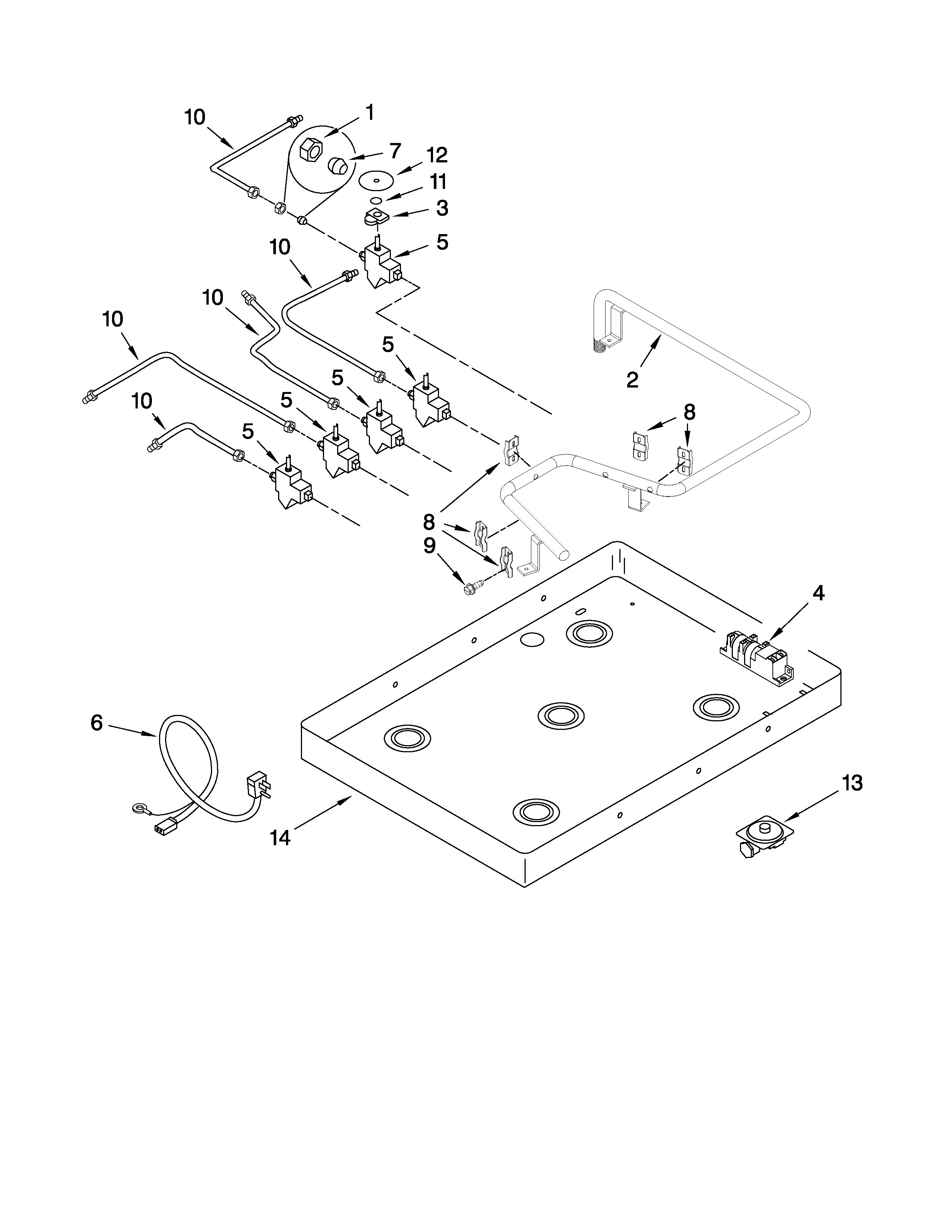 Burner box, gas valves, and switches